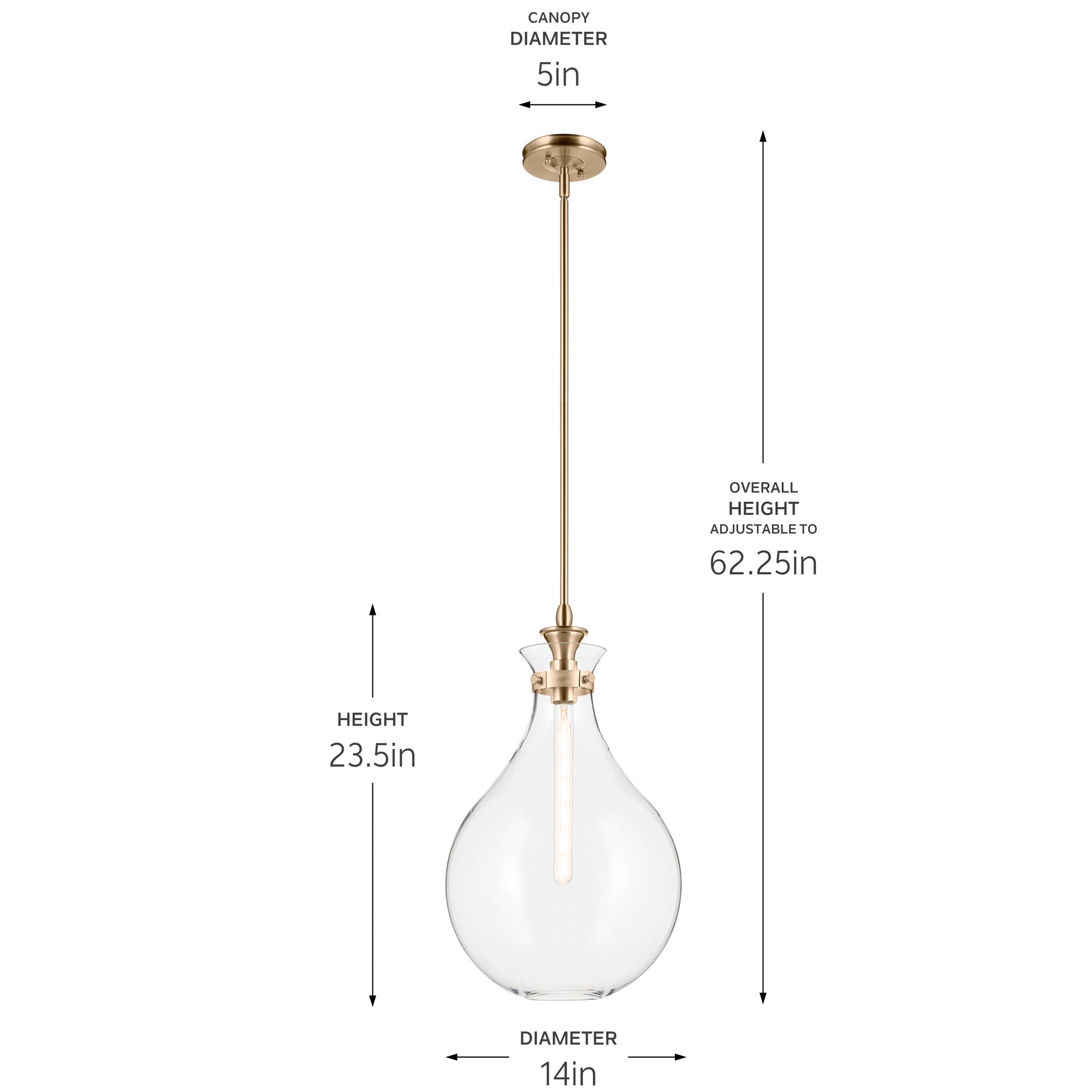 Kichler Laria 14 Inch 1 Light Pendant with Clear Glass in Champagne Bronze