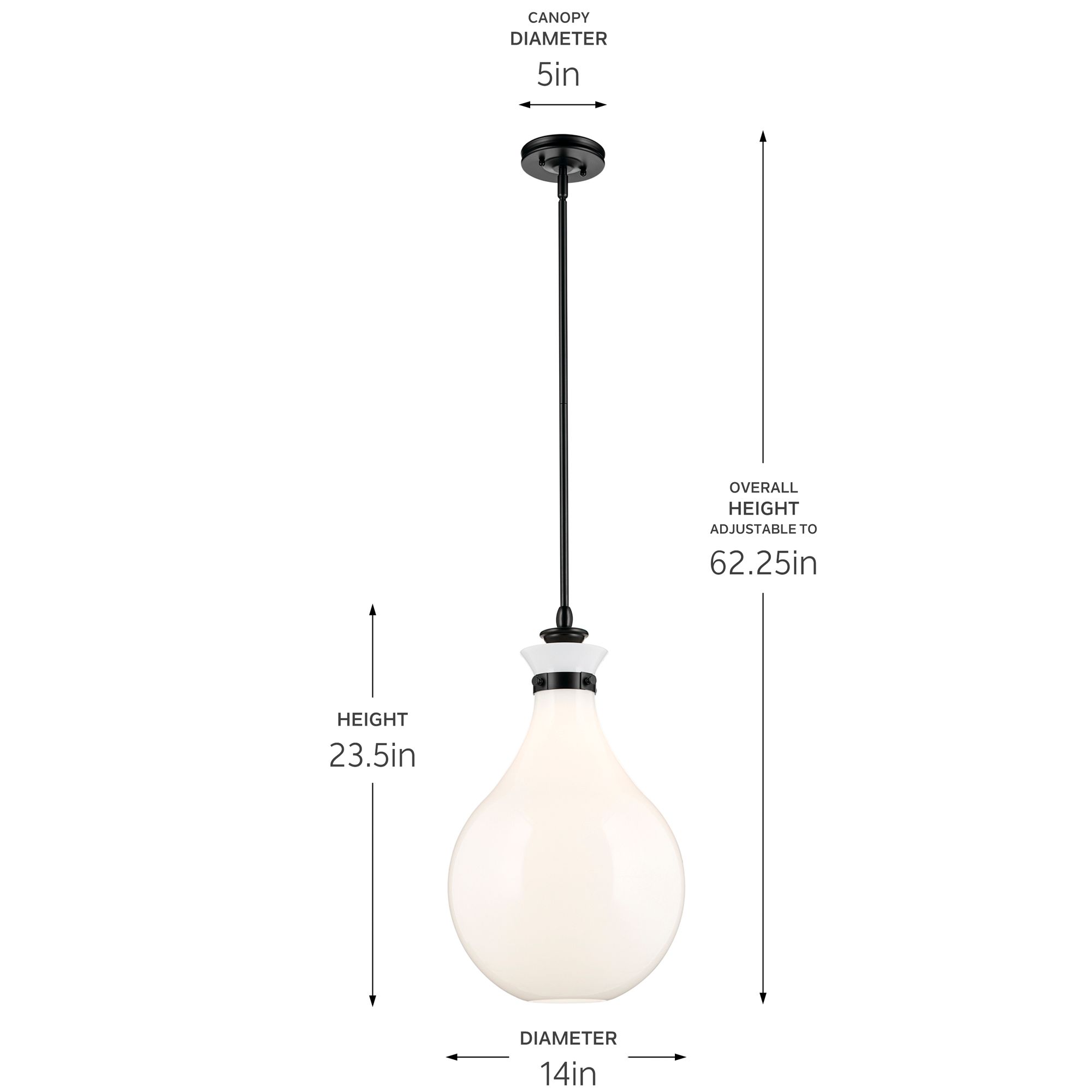 Kichler Laria 14 Inch 1 Light Pendant with Opal Glass in Black