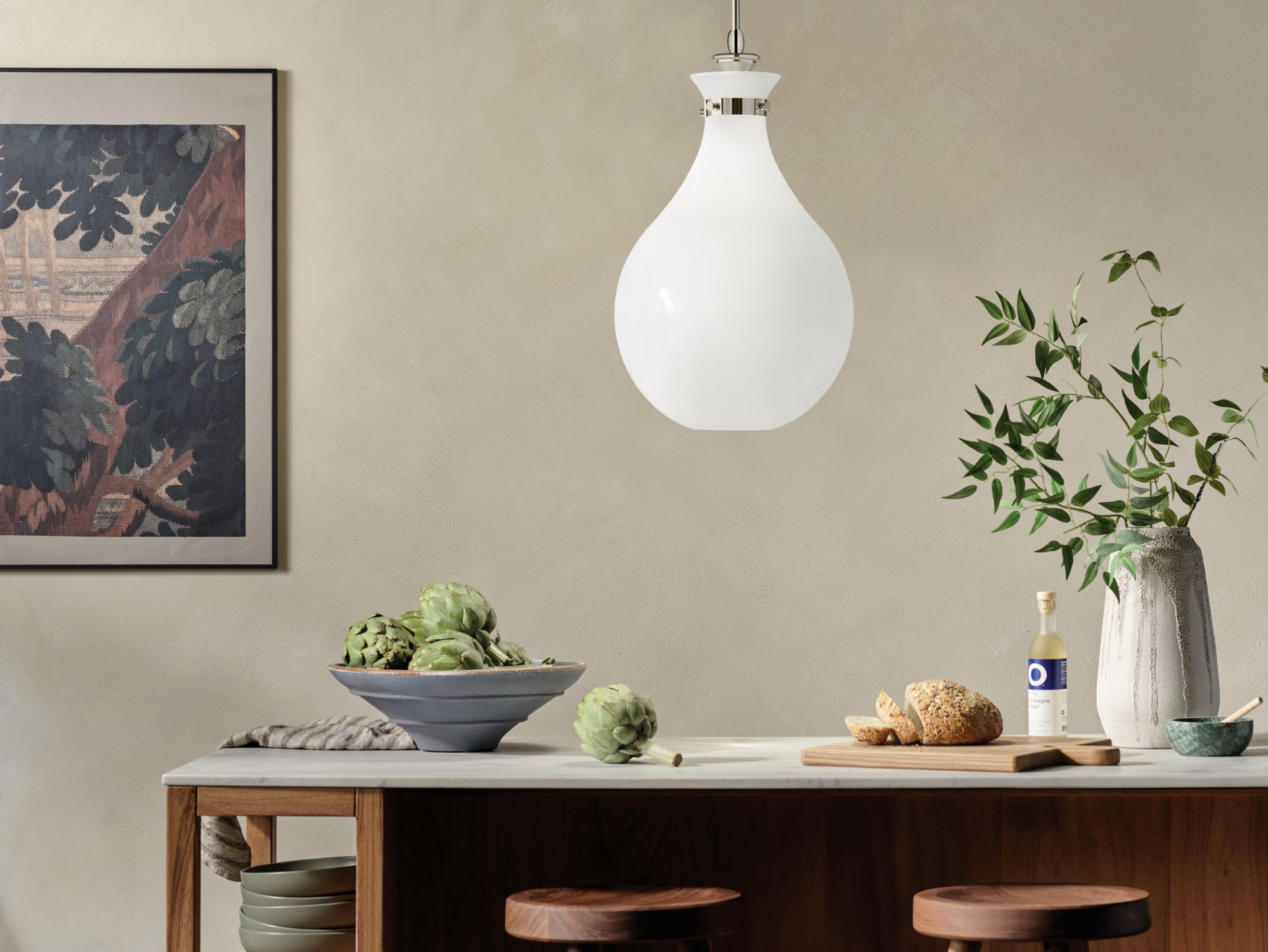 Image 3 Kichler Laria 14 Inch 1 Light Pendant with Opal Glass in Polished Nickel more views