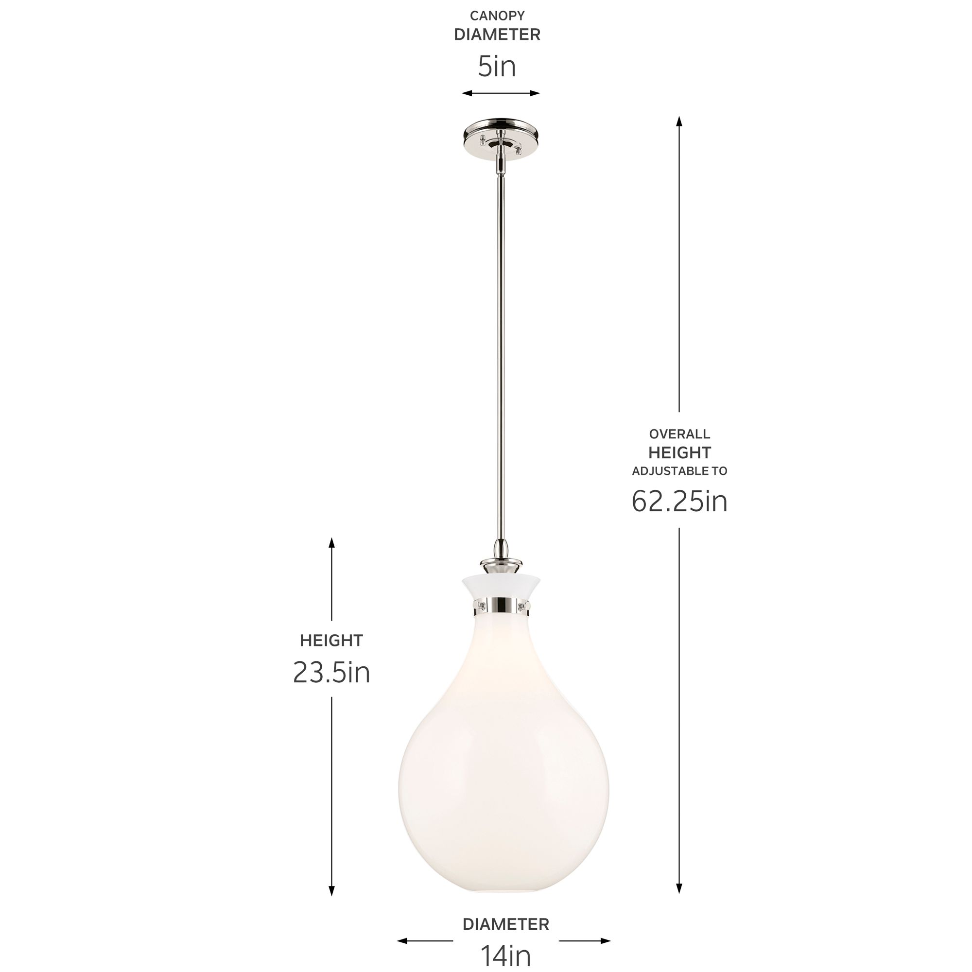 Kichler Laria 14 Inch 1 Light Pendant with Opal Glass in Polished Nickel