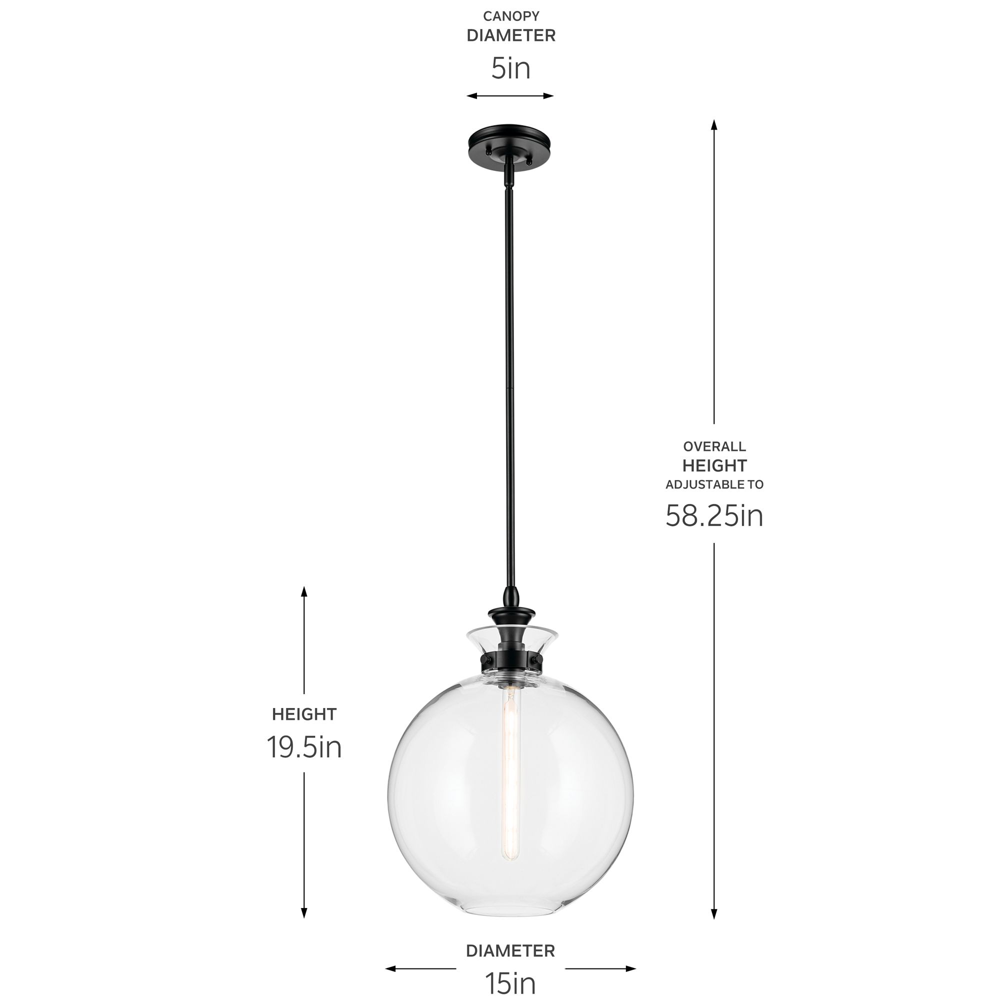 Kichler Laria 15 Inch 1 Light Pendant with Clear Glass in Black
