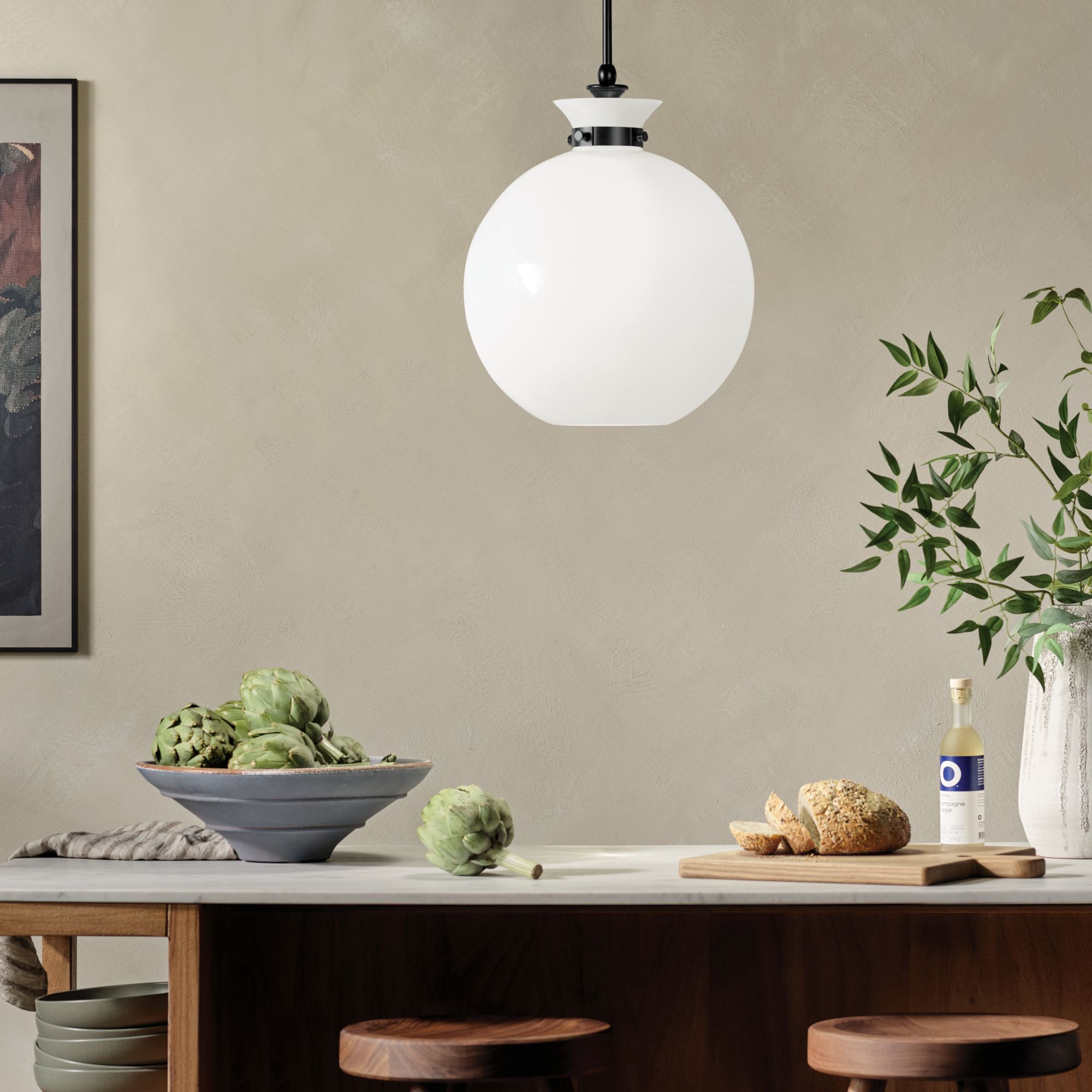 Image 3 Kichler Laria 15 Inch 1 Light Pendant with Opal Glass in Black more views