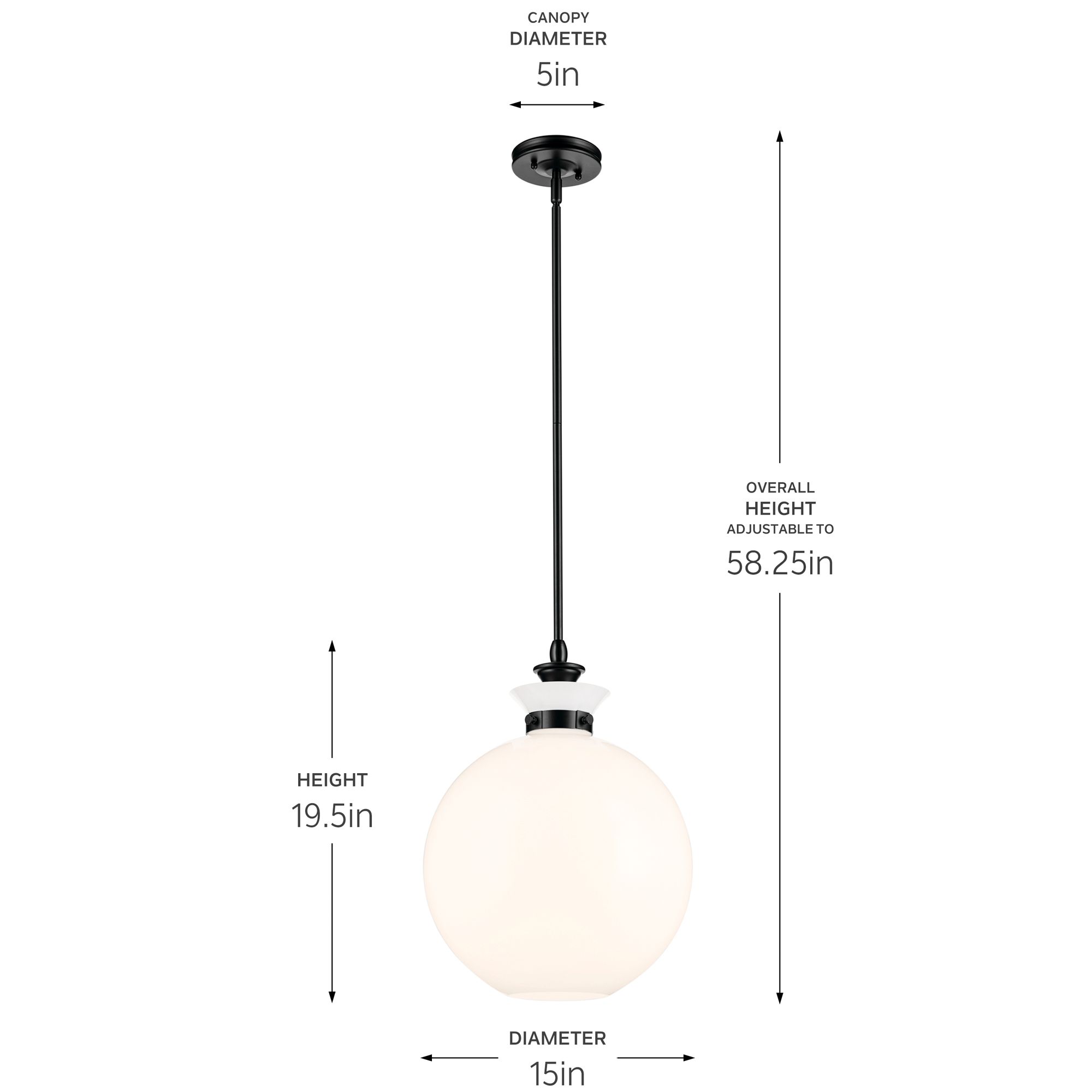 Kichler Laria 15 Inch 1 Light Pendant with Opal Glass in Black