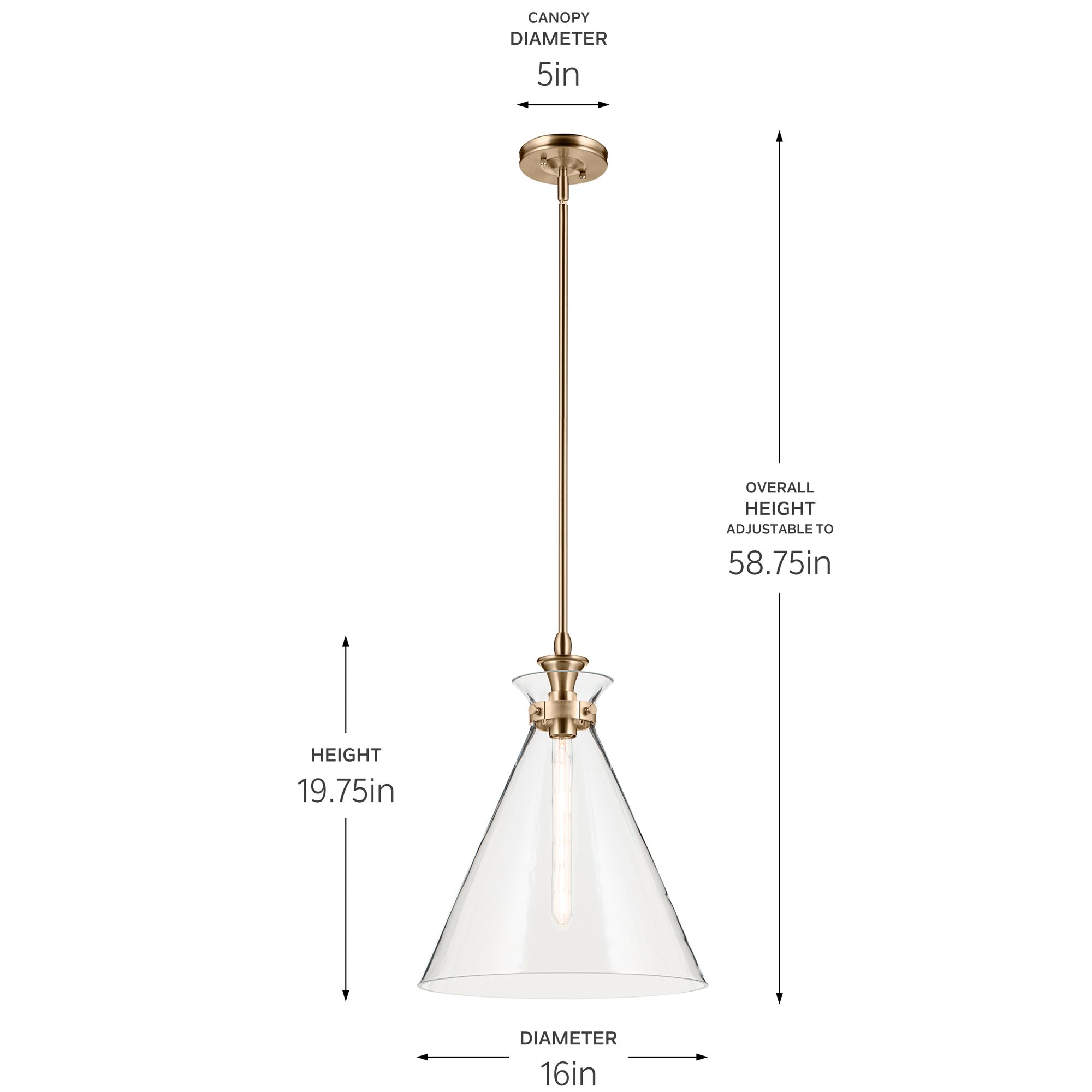 Kichler Laria 16 Inch 1 Light Pendant with Clear Glass in Champagne Bronze
