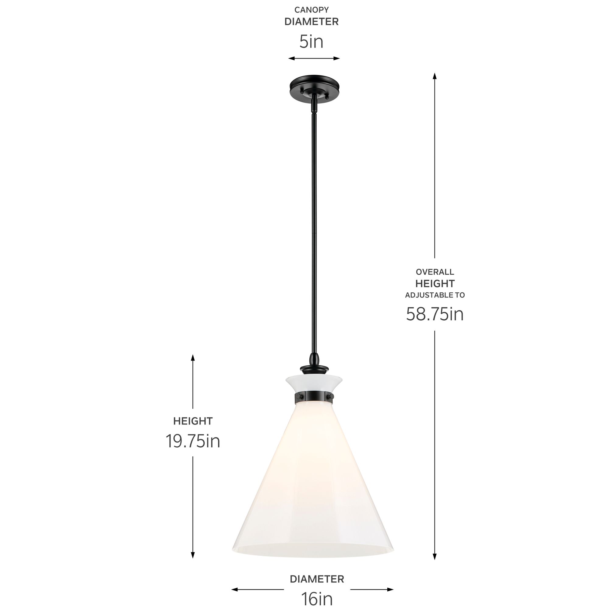 Kichler Laria 16 Inch 1 Light Pendant with Opal Glass in Black