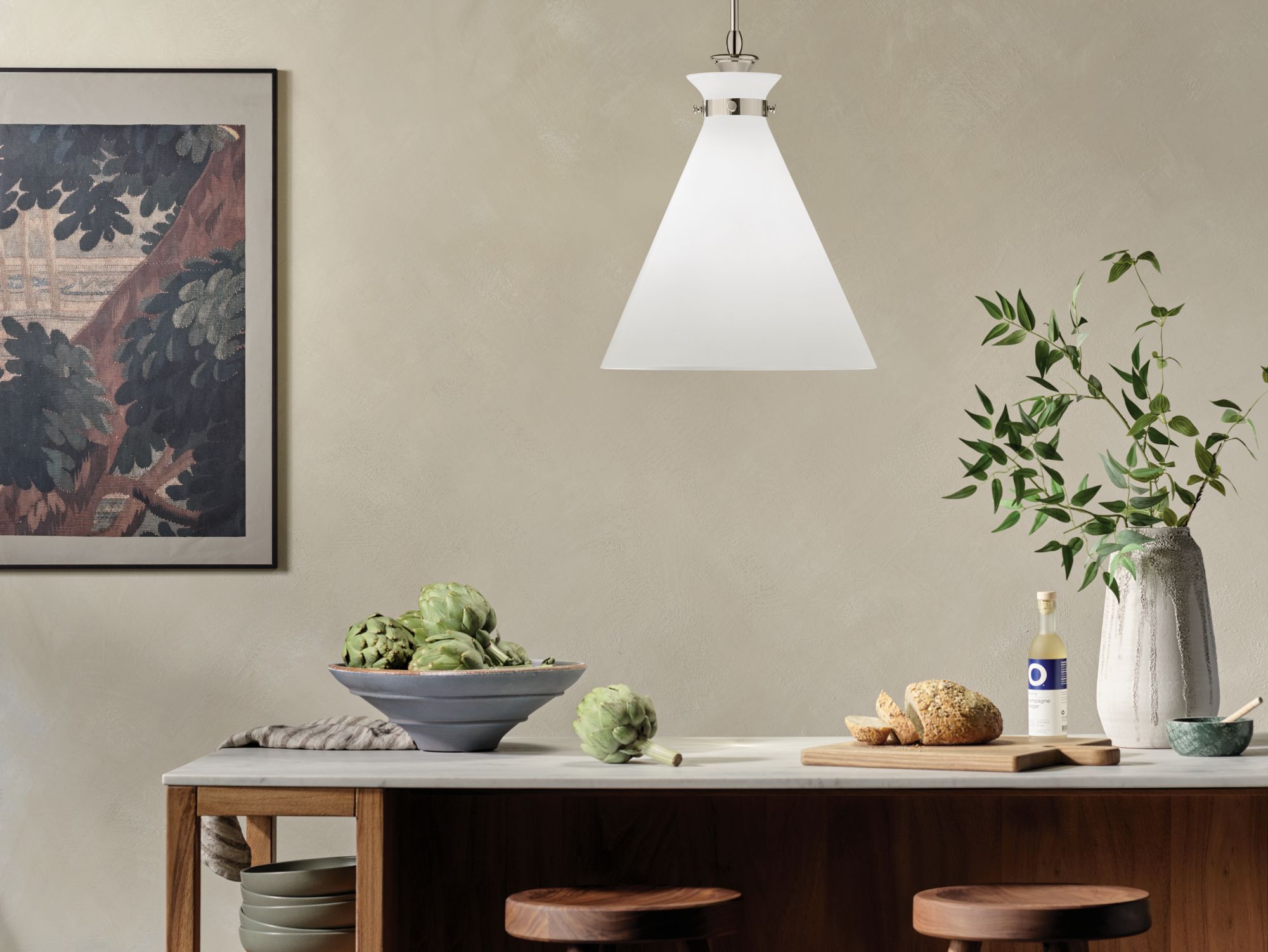 Image 4 Kichler Laria 16 Inch 1 Light Pendant with Opal Glass in Polished Nickel more views