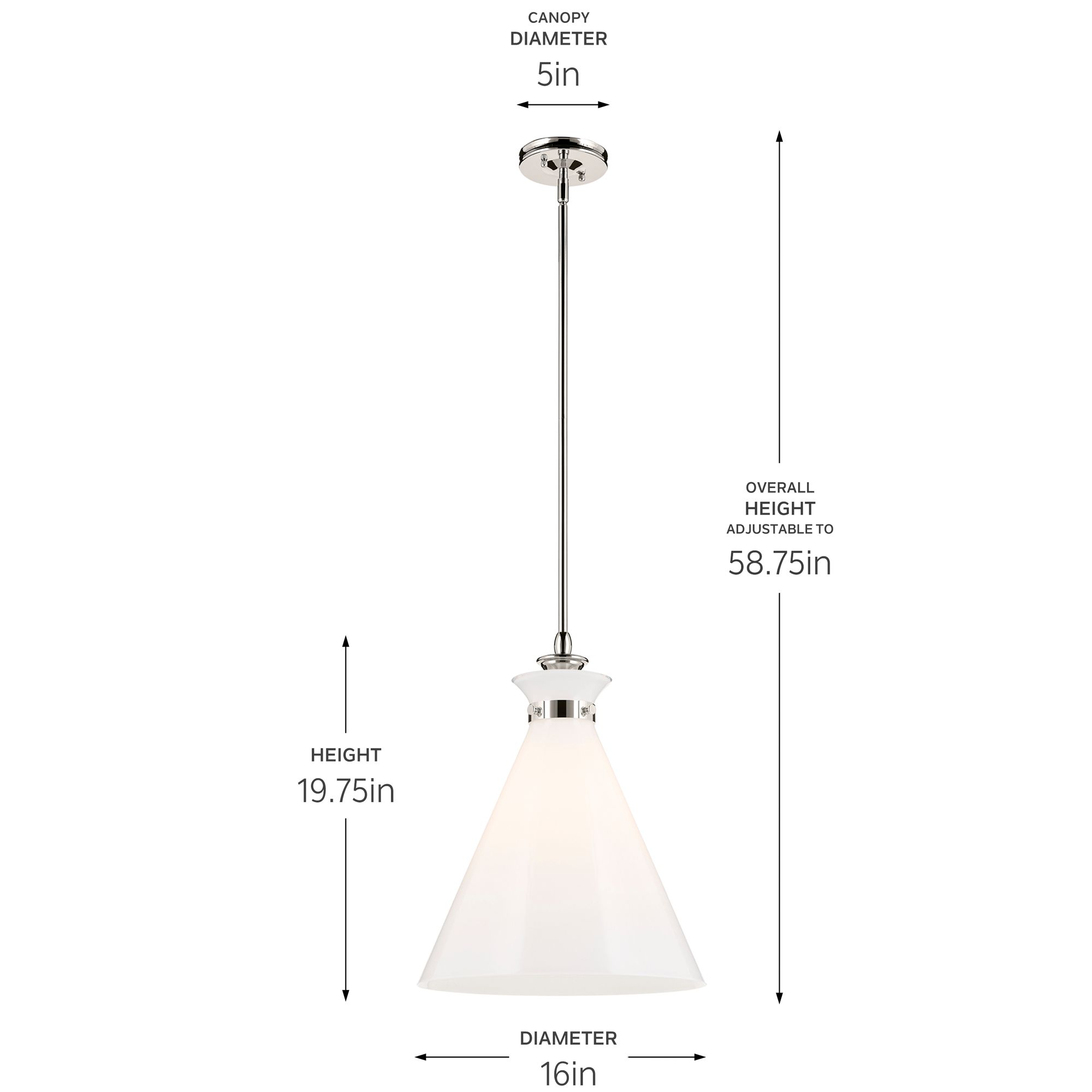 Kichler Laria 16 Inch 1 Light Pendant with Opal Glass in Polished Nickel