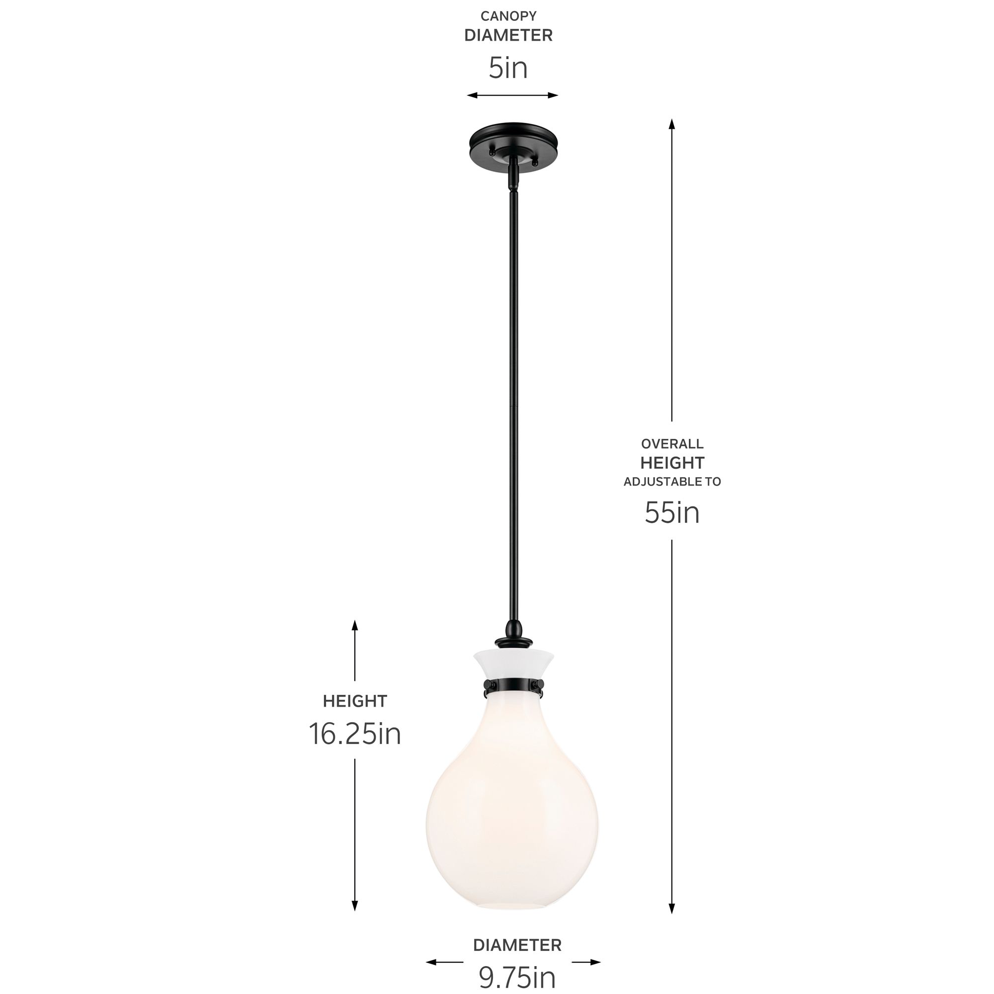 Kichler Laria 9.75 Inch 1 Light Pendant with Opal Glass in Black