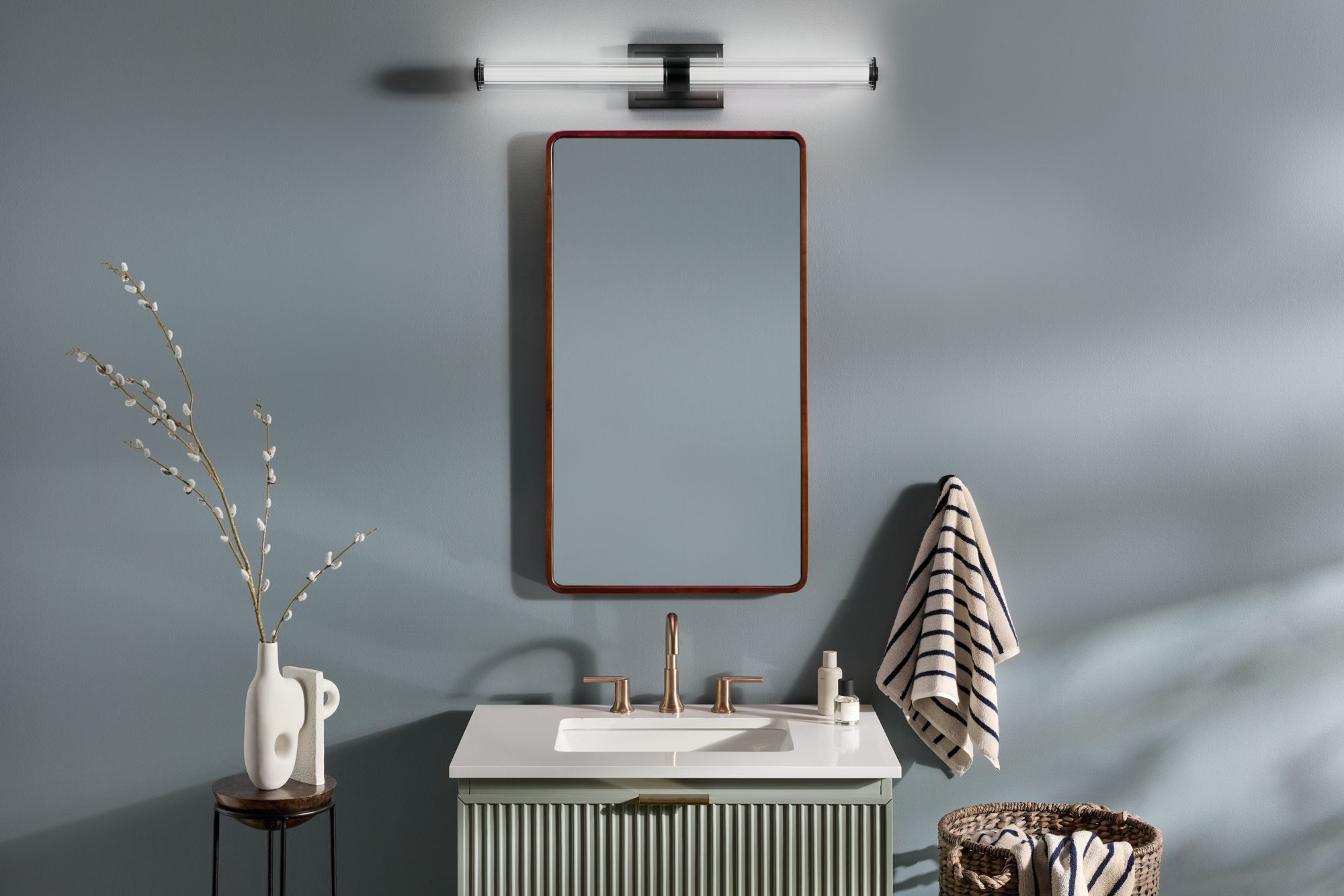 Image 3 Kichler Laurene Black Bath Bar Large with Clear Fluted Glass more views