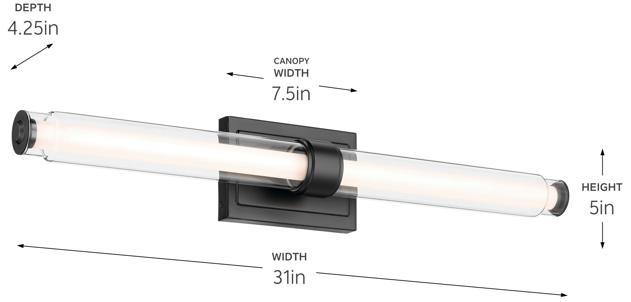 Kichler Laurene Black Bath Bar Large with Clear Glass
