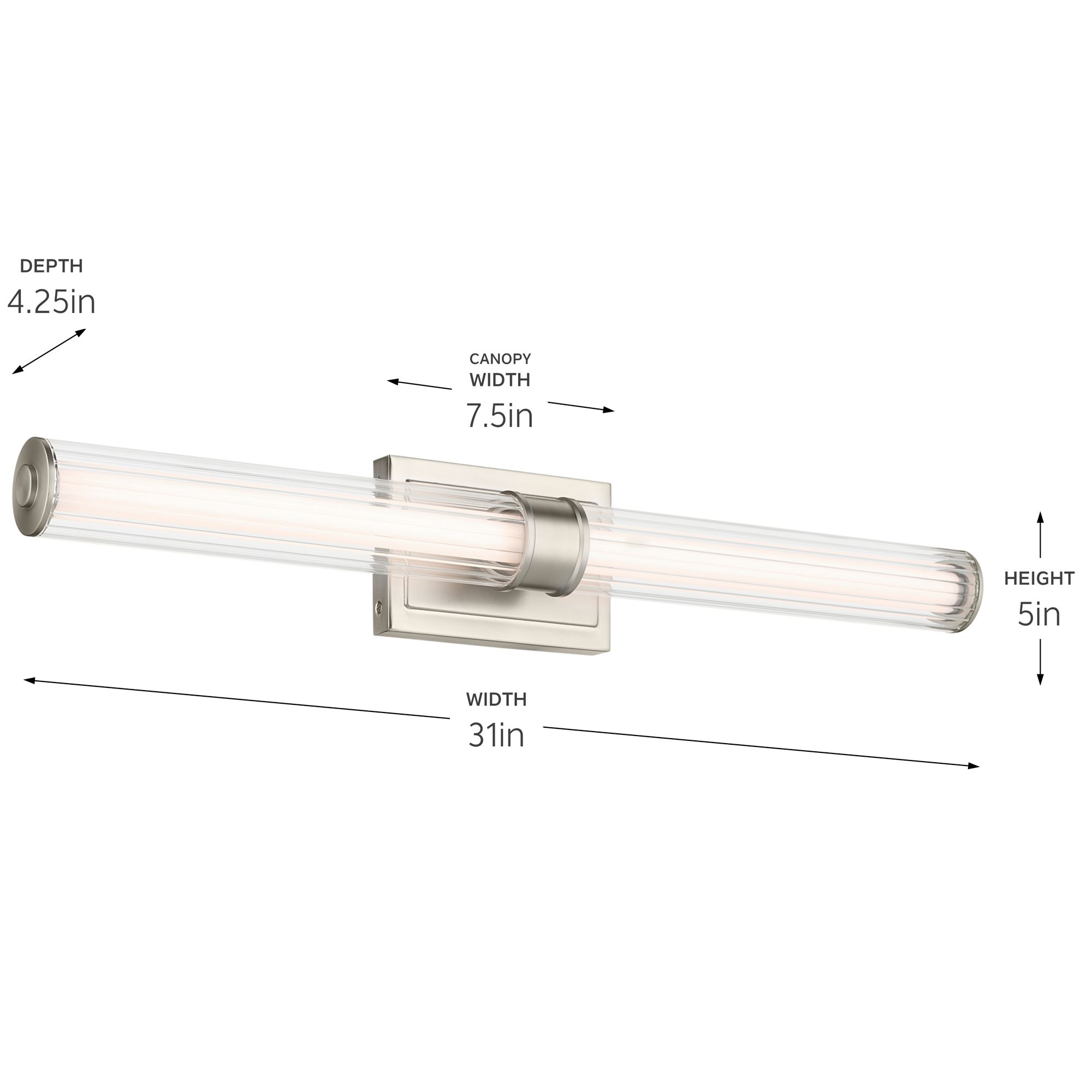 Image 6 Kichler Laurene Brushed Nickel Bath Bar Large with Clear Fluted Glass more views