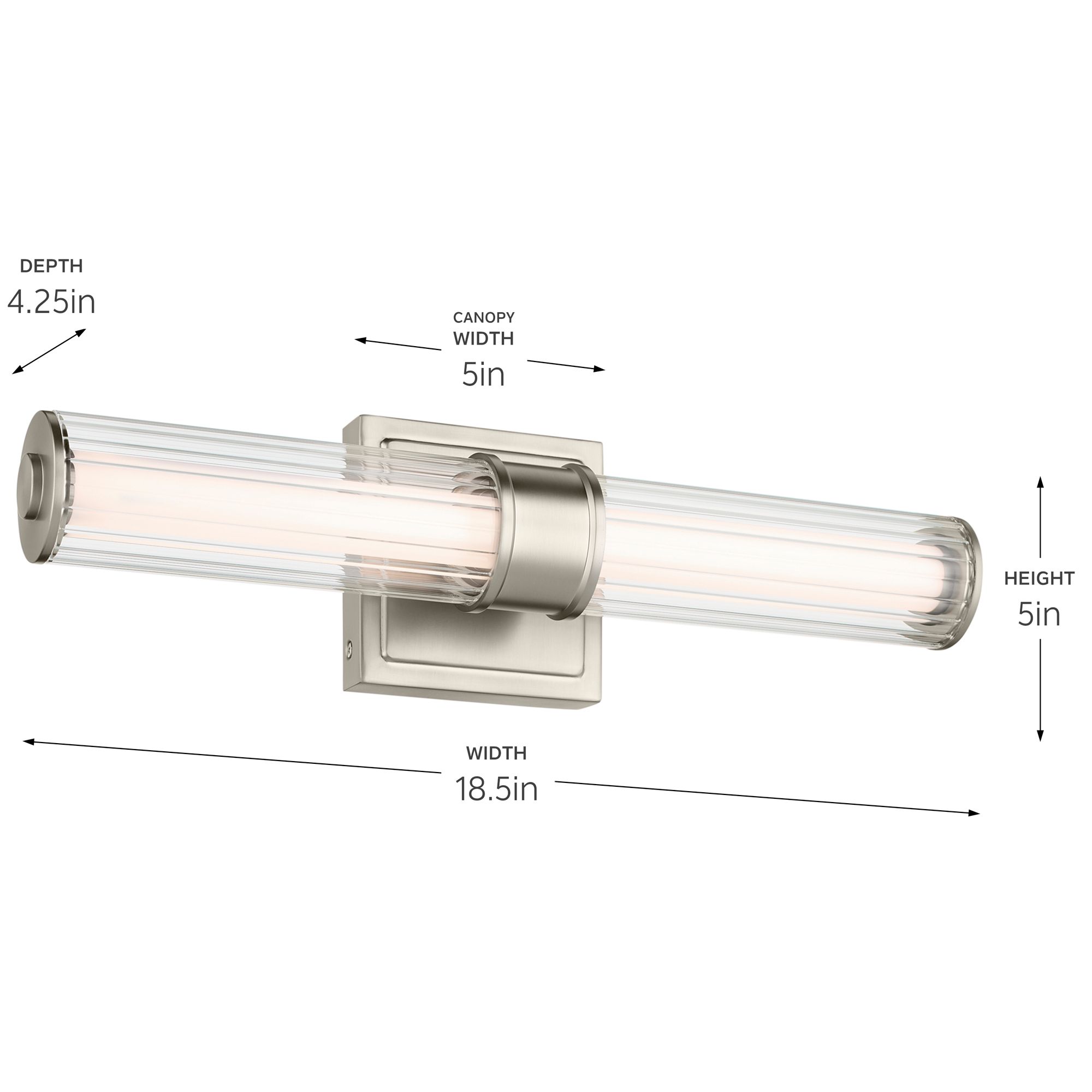 Kichler Laurene Brushed Nickel Bath Bar Small with Clear Fluted Glass