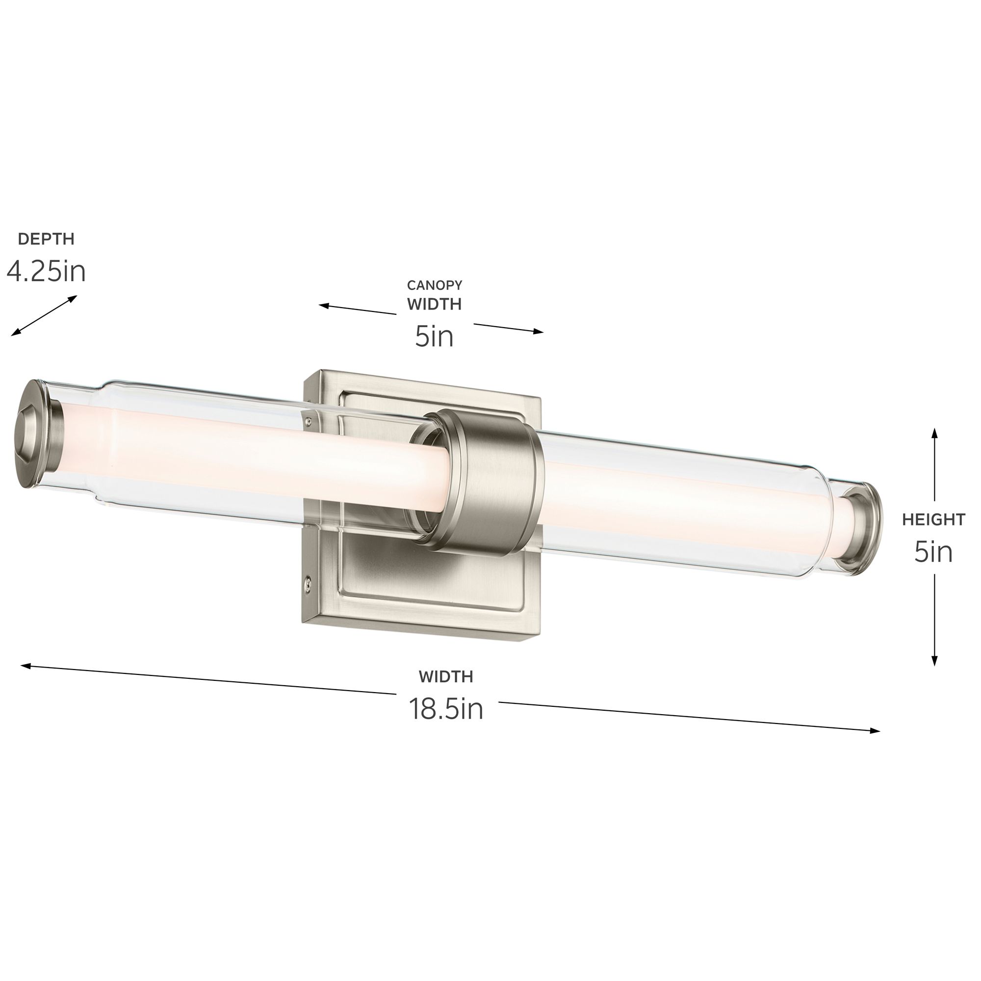 Kichler Laurene Brushed Nickel Bath Bar Small with Clear Glass