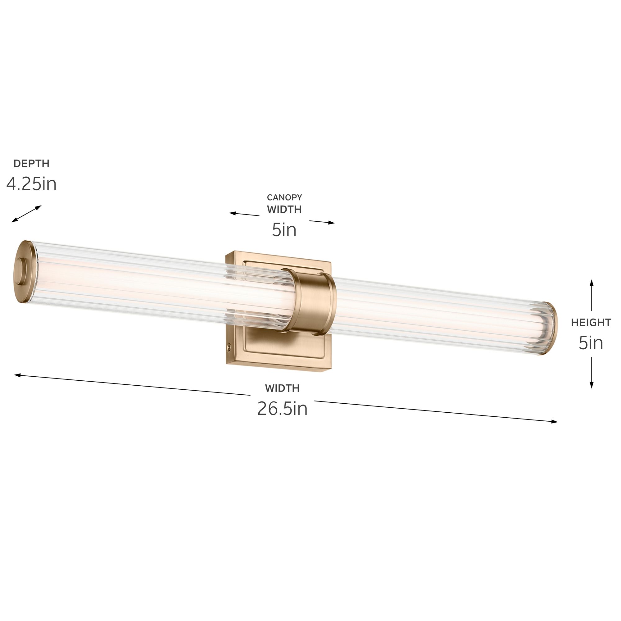 Kichler Laurene Champagne Bronze Bath Bar Medium with Clear Fluted Glass