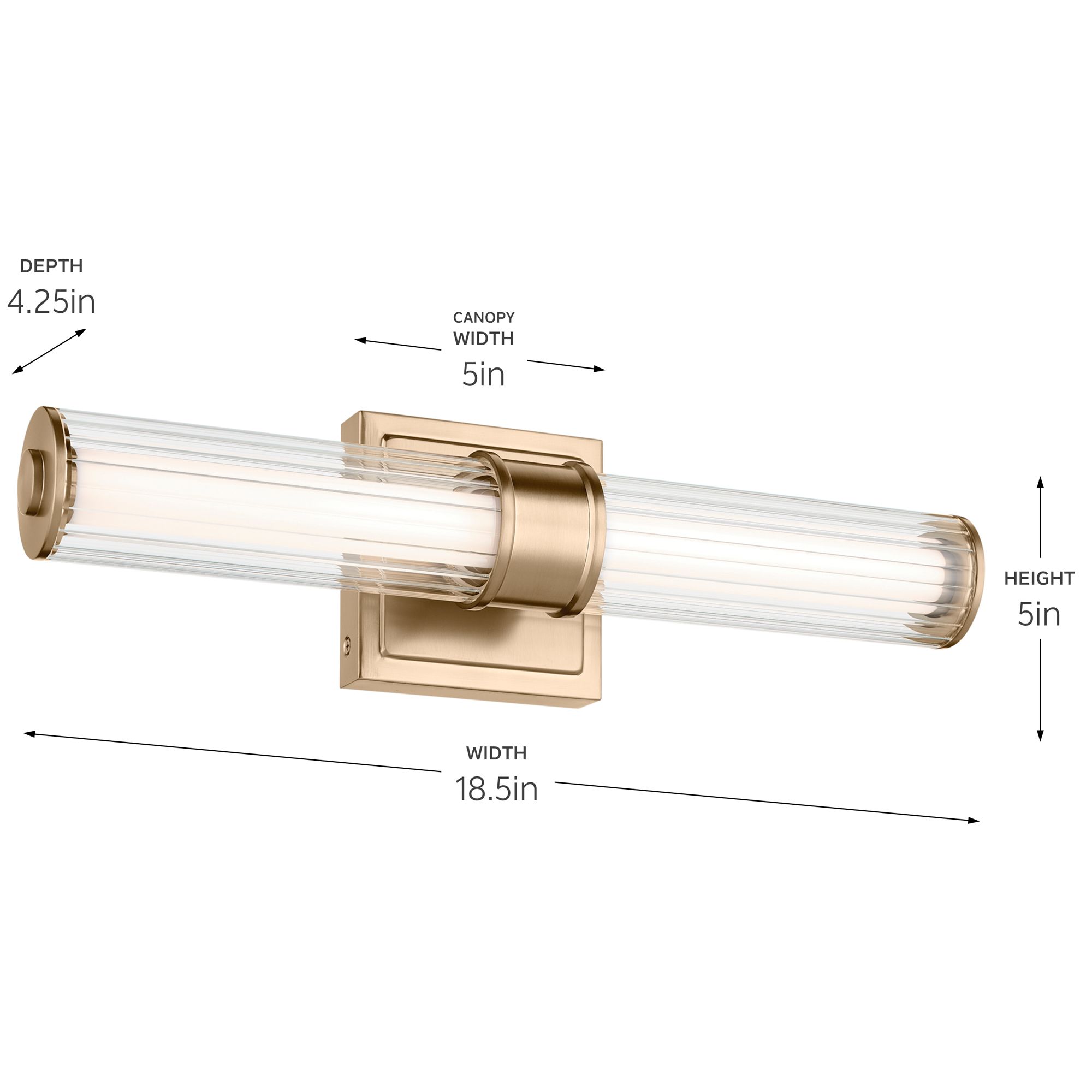 Kichler Laurene Champagne Bronze Bath Bar Small with Clear Fluted Glass