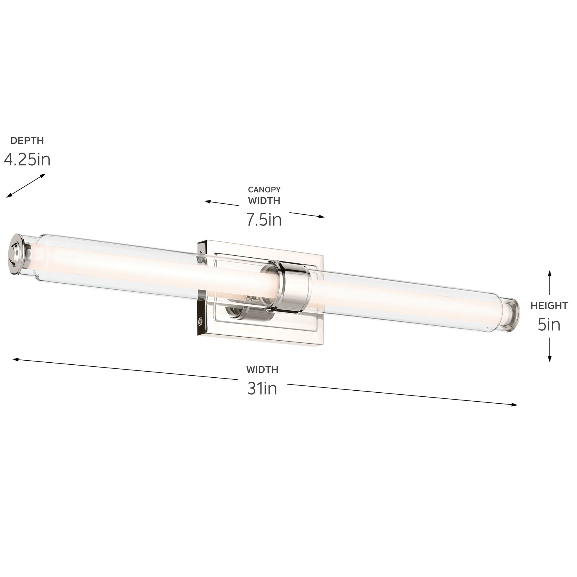 Image 6 Kichler Laurene Polished Nickel Bath Bar Large with Clear Fluted Glass more views