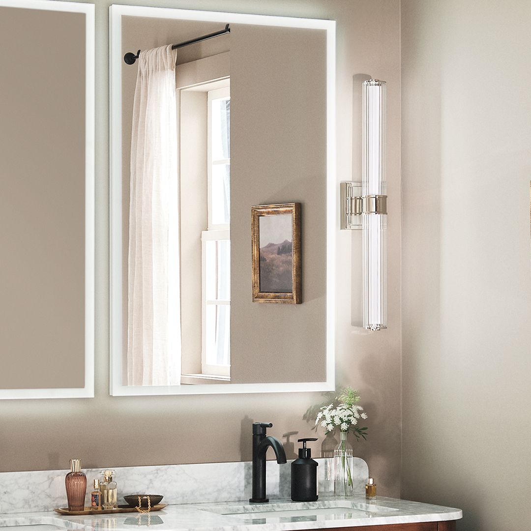 Image 3 Kichler Laurene Polished Nickel Bath Bar Medium with Clear Fluted Glass more views