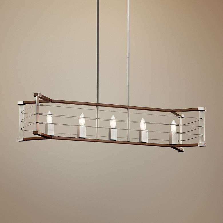 Image 1 Kichler Lente 39" Wide Nickel and Wood Kitchen Island Light Pendant