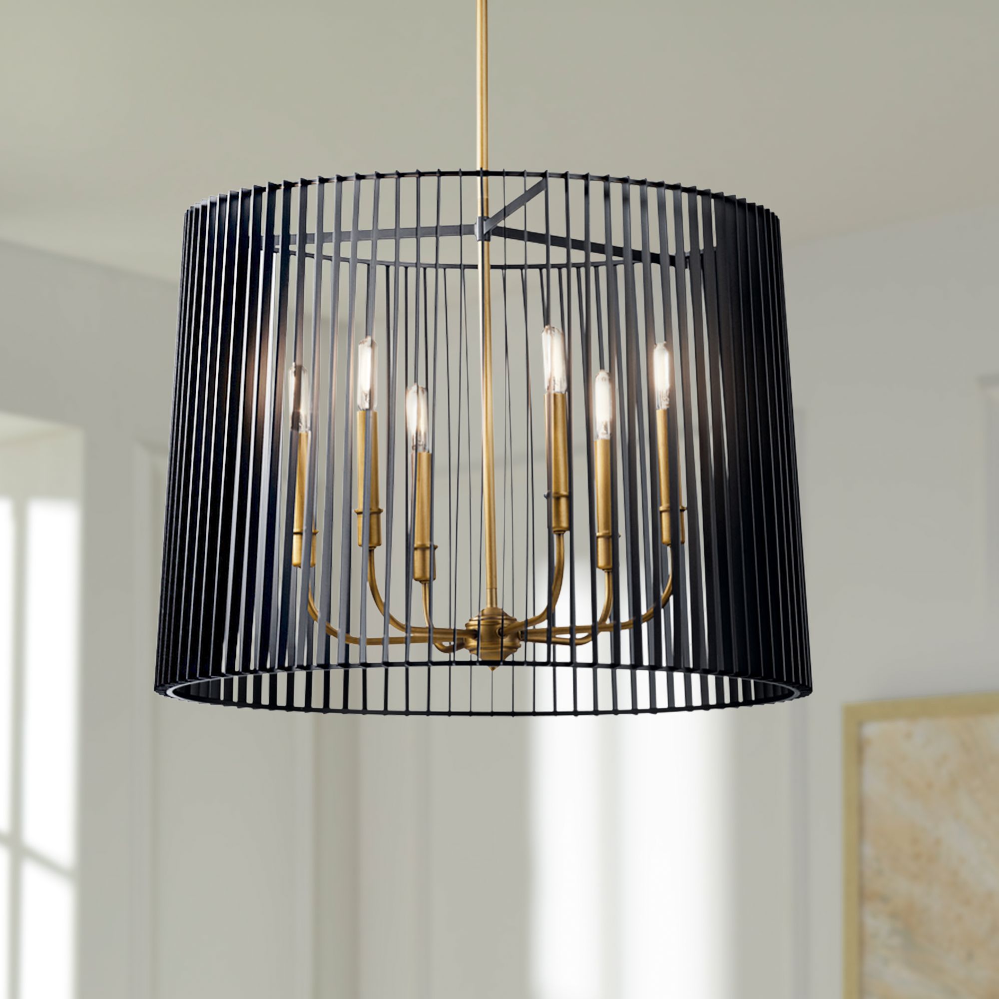 Kichler Linara 26" Wide Modern Gold and Black Drum Pendant Chandelier