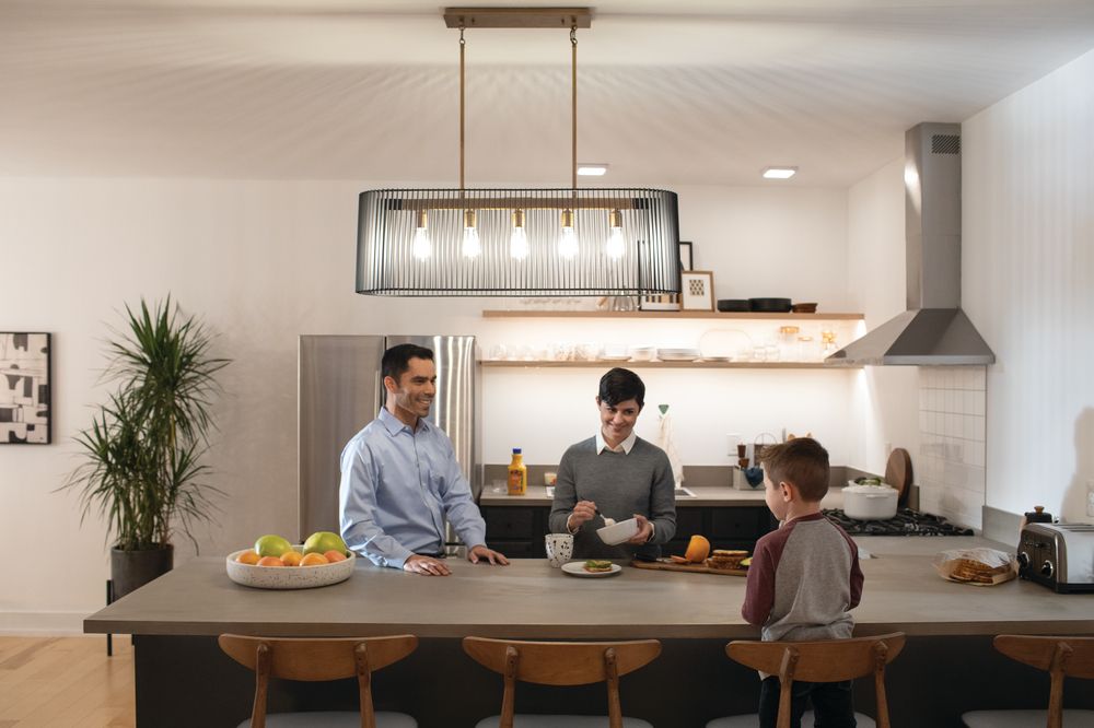 Kichler Linara 40" Brass and Black 5-Light Modern Linear Chandelier in scene