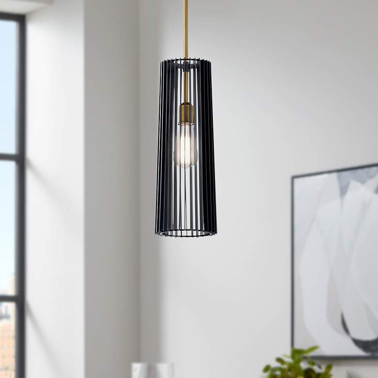 Image 1 Kichler Linara 6" Wide Black and Natural Brass Mini Pendant