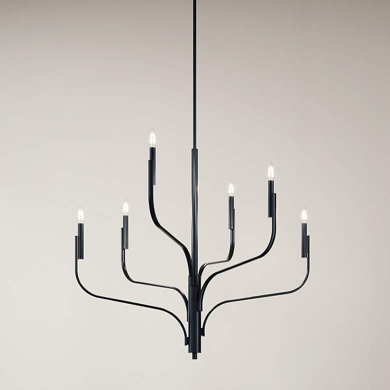 Image 1 Kichler Livadia 36 1/4" Wide 6-Light Modern Black Chandelier