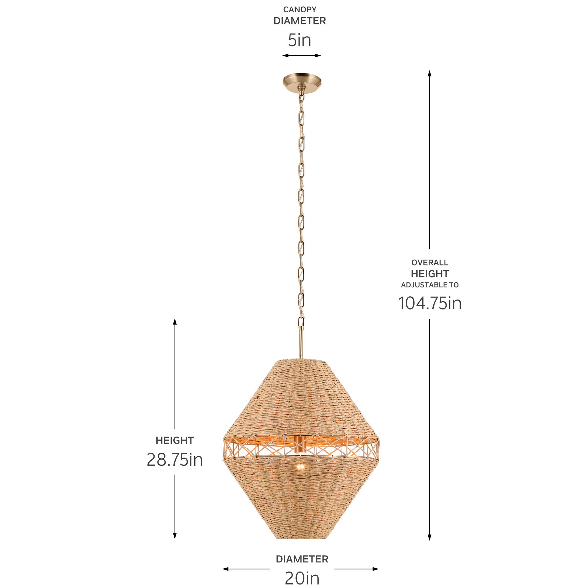 Kichler Lulo 20 Inch 1 Light Pendant with Handwoven Natural Cord in CPZ