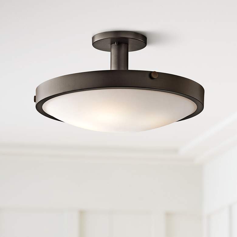 Image 1 Kichler Lytham Olde Bronze Satin Glass Ceiling Light