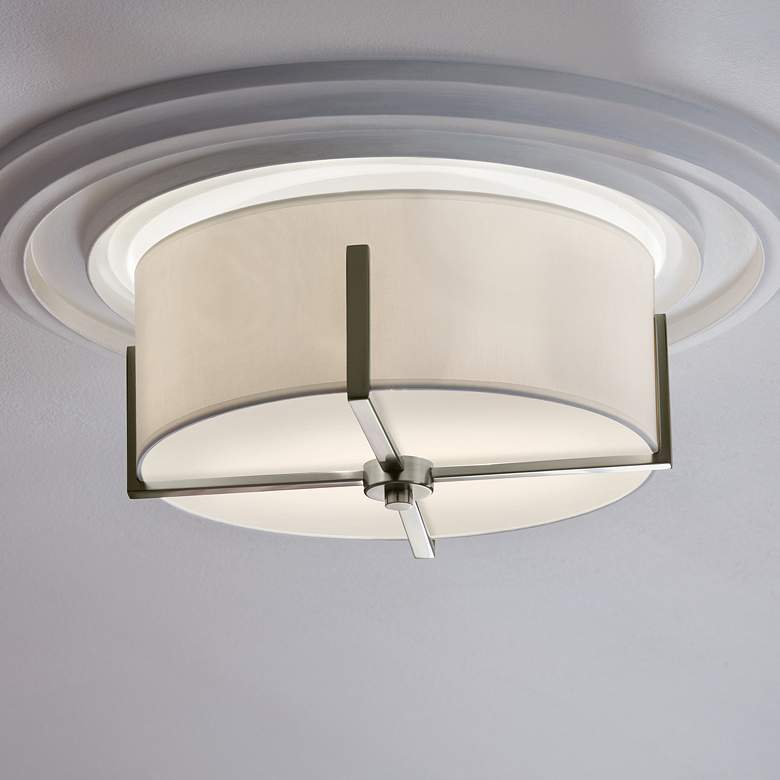 Image 1 Kichler Malen 15.5 Inch 2 Light Flush Mount with White Fabric Shade