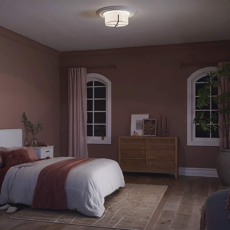 Image 6 Kichler Malen 15.5 Inch 2 Light Flush Mount with White Fabric Shade more views