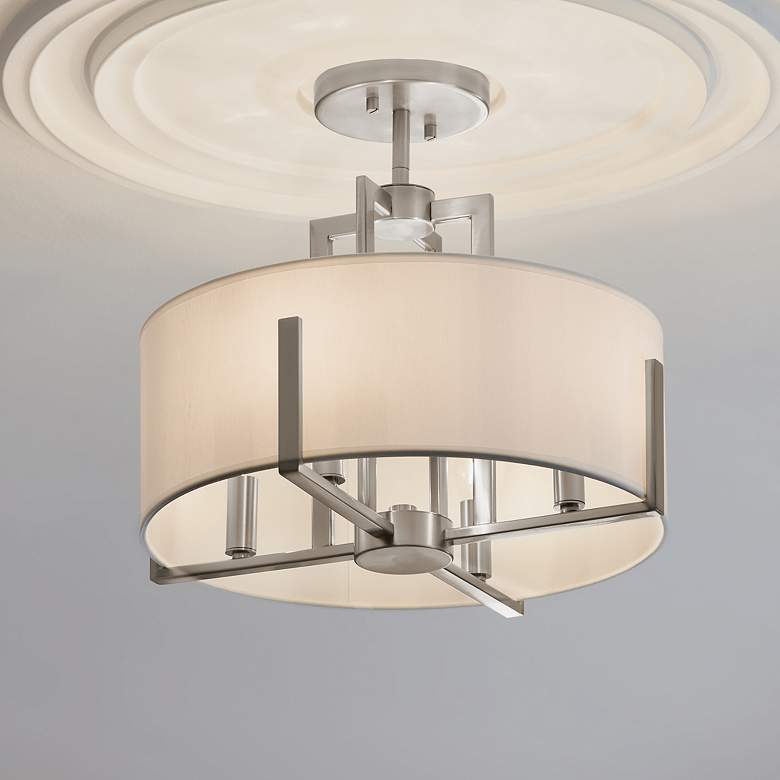 Image 1 Kichler Malen 15.5 Inch 4 Light Semi-Flush with White Fabric Shade