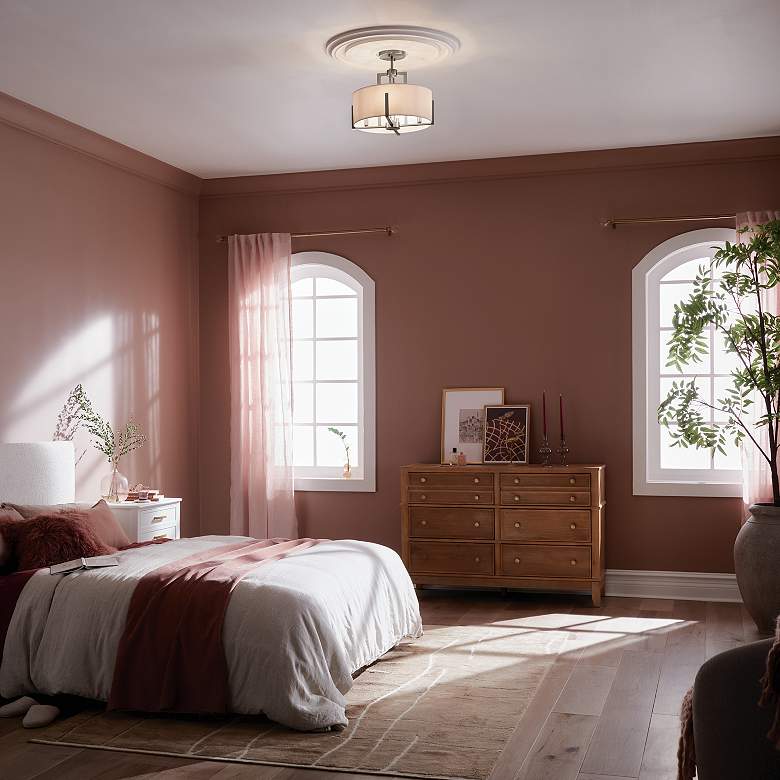 Image 7 Kichler Malen 15.5 Inch 4 Light Semi-Flush with White Fabric Shade more views