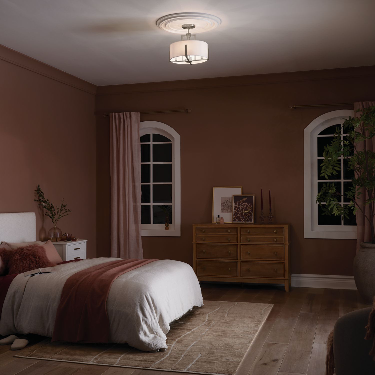 Kichler Malen 15.5 Inch 4 Light Semi-Flush with White Fabric Shade