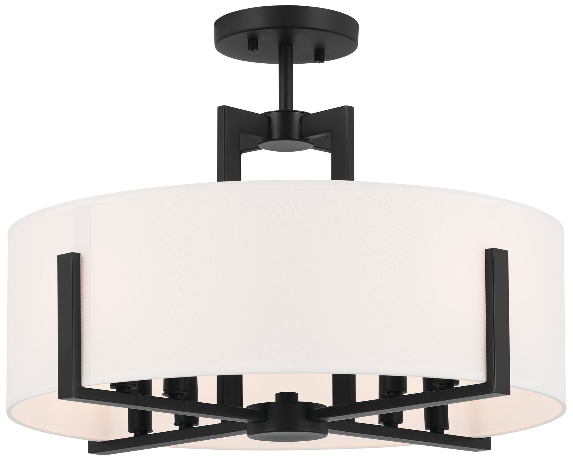 Kichler Malen 20 Inch 8 Light Semi-Flush with White Fabric Shade in Black