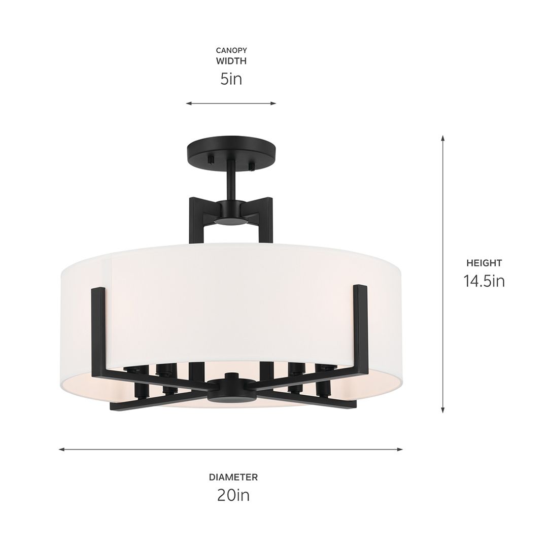 Image 5 Kichler Malen 20 Inch 8 Light Semi-Flush with White Fabric Shade in Black more views