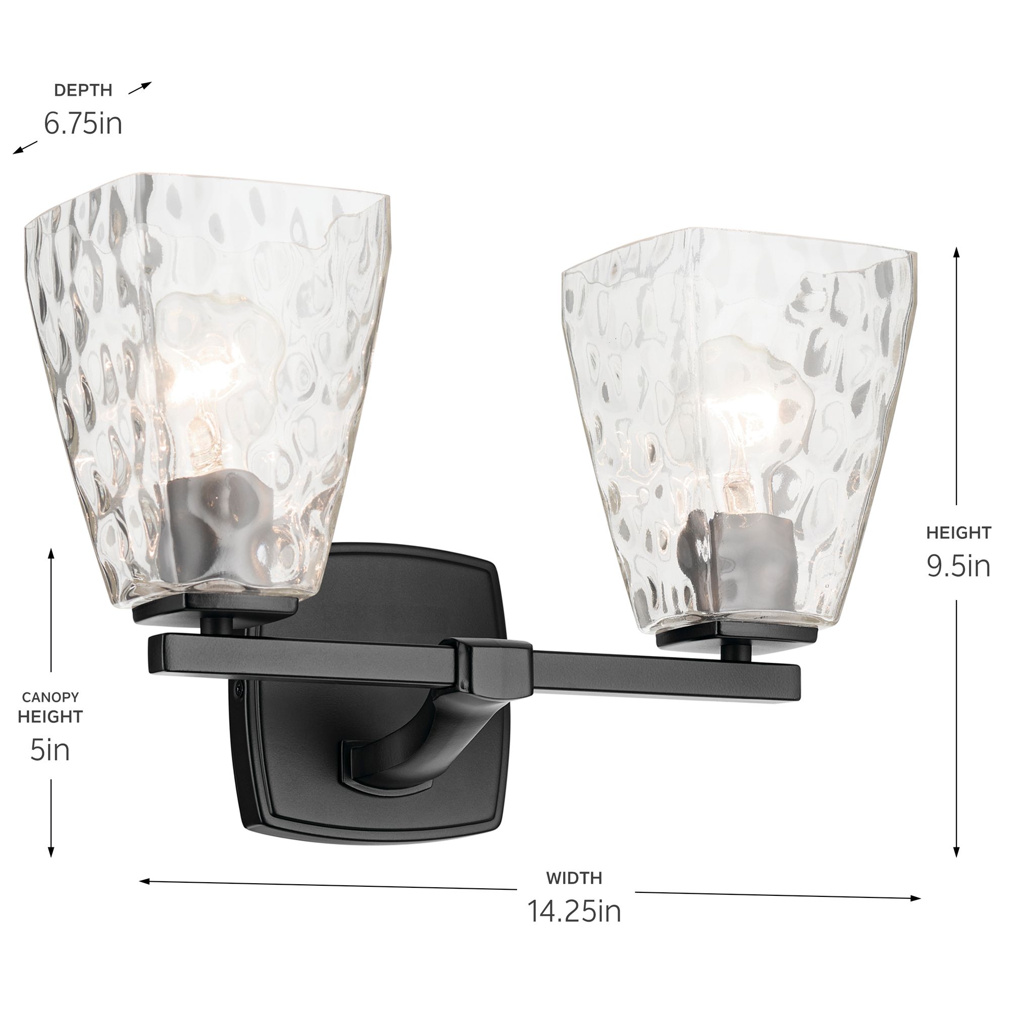 Kichler Marant Black Bath 2Lt with Clear Water Glass