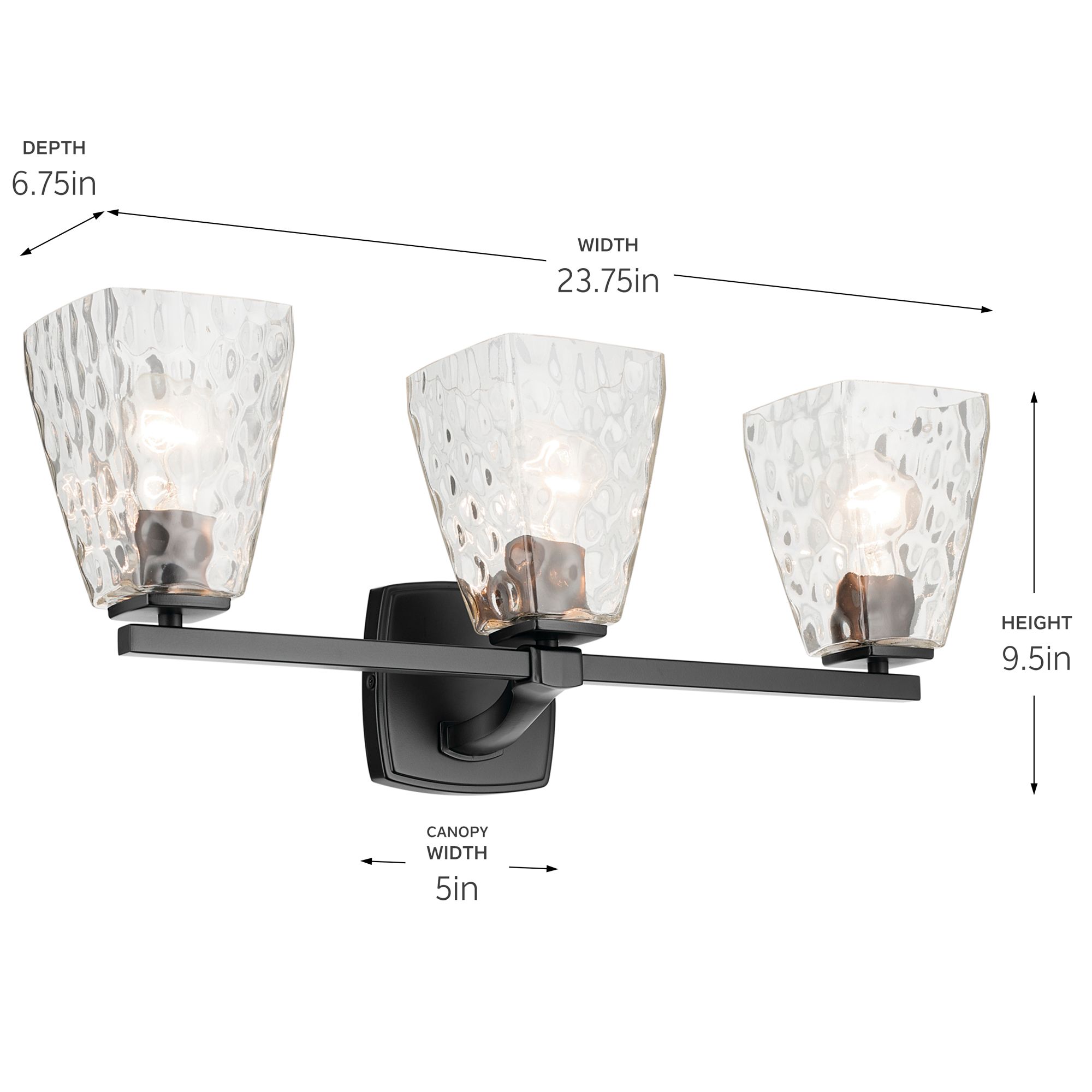 Kichler Marant Black Bath 3Lt with Clear Water Glass