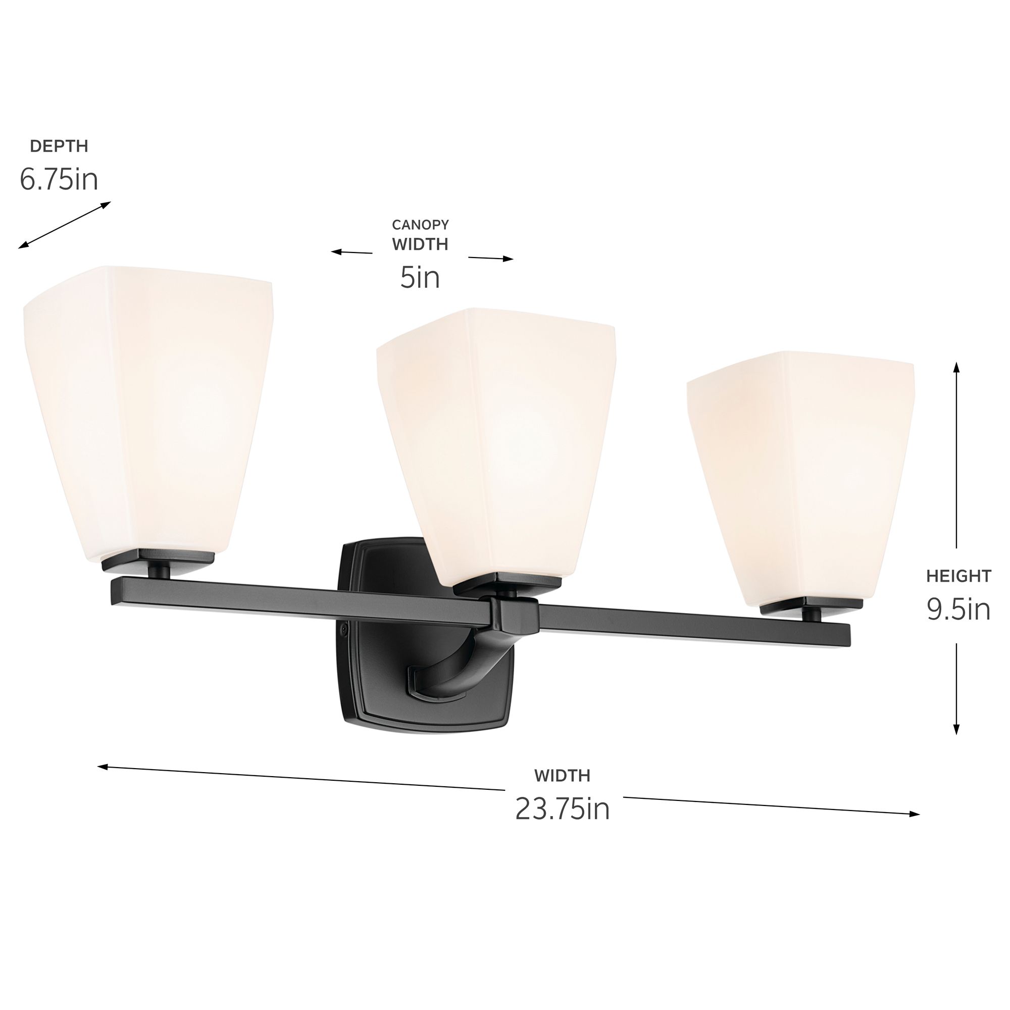 Kichler Marant Black Bath 3Lt with Opal Glass