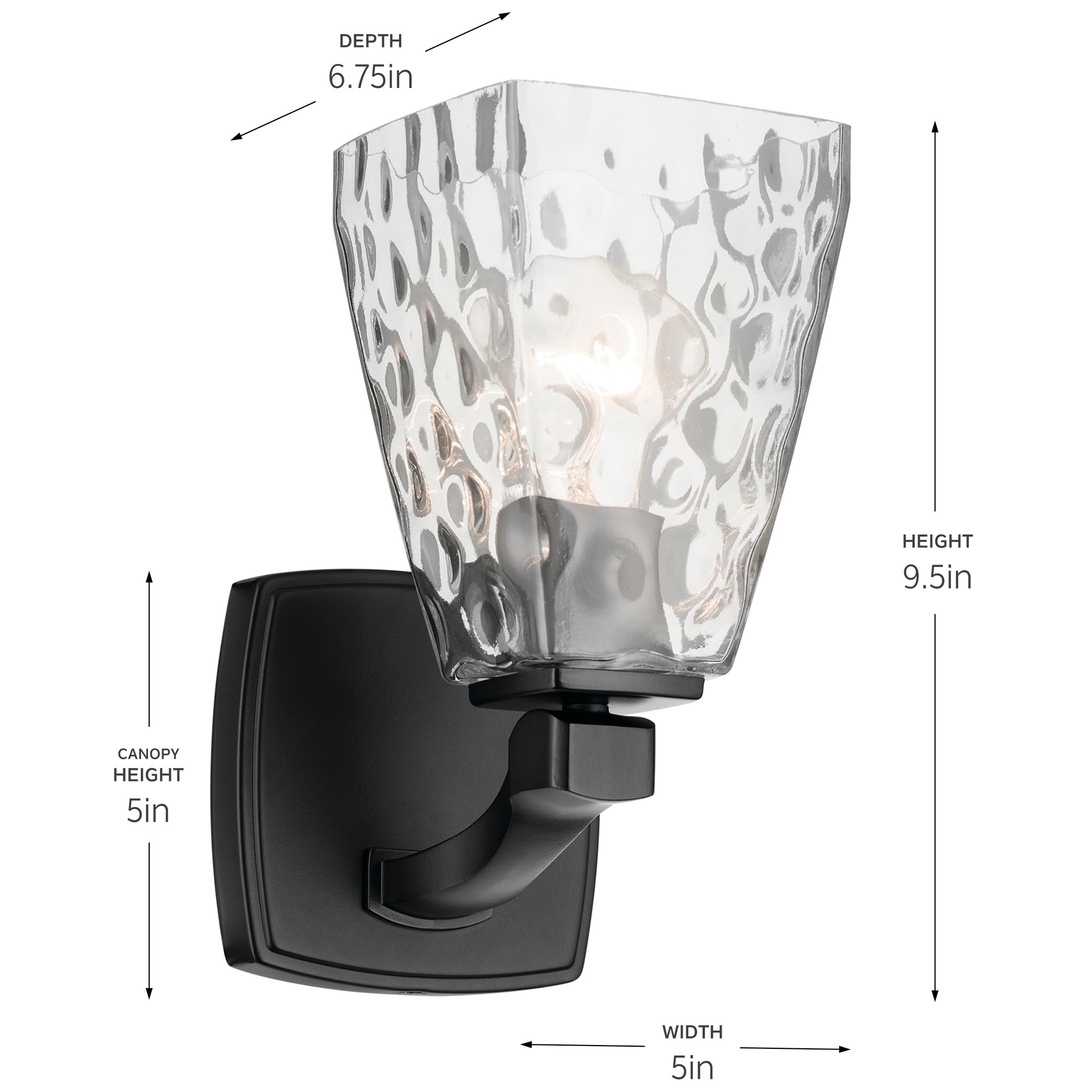 Kichler Marant Black Wall Sconce 1Lt with Clear Water Glass