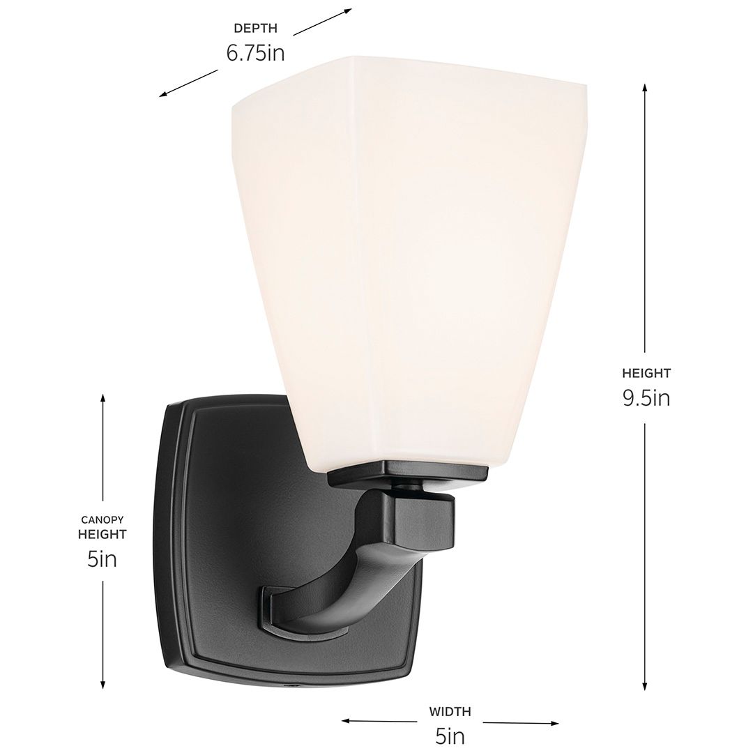 Kichler Marant Black Wall Sconce 1Lt with Opal Glass