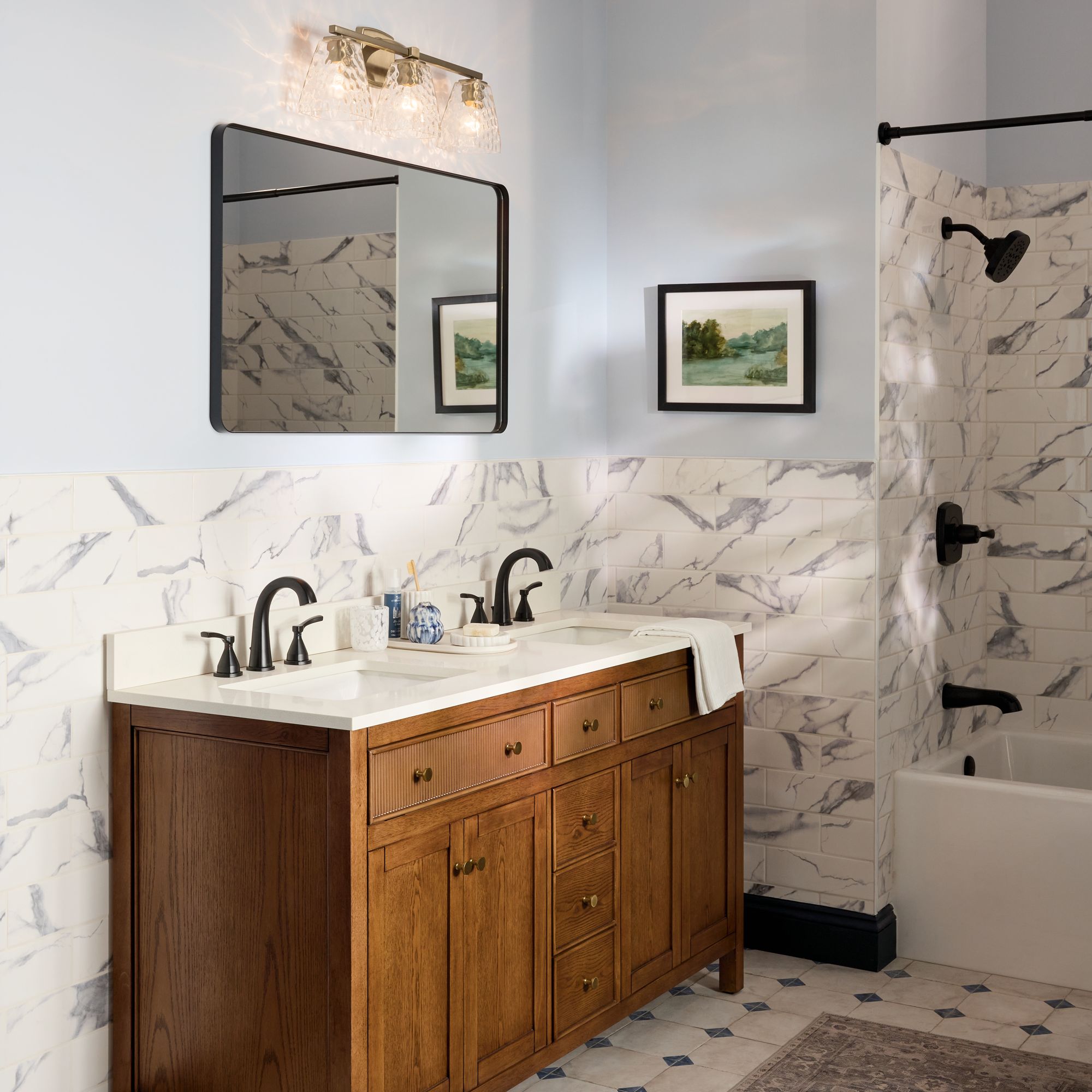 Image 3 Kichler Marant Champagne Bronze Bath 3Lt with Clear Water Glass more views