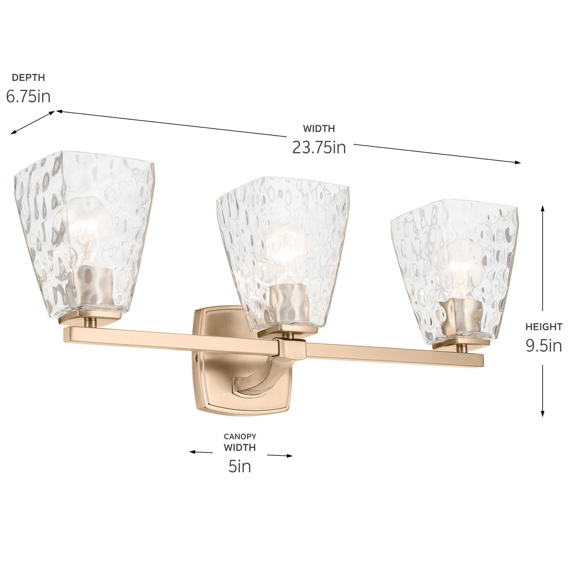 Kichler Marant Champagne Bronze Bath 3Lt with Clear Water Glass