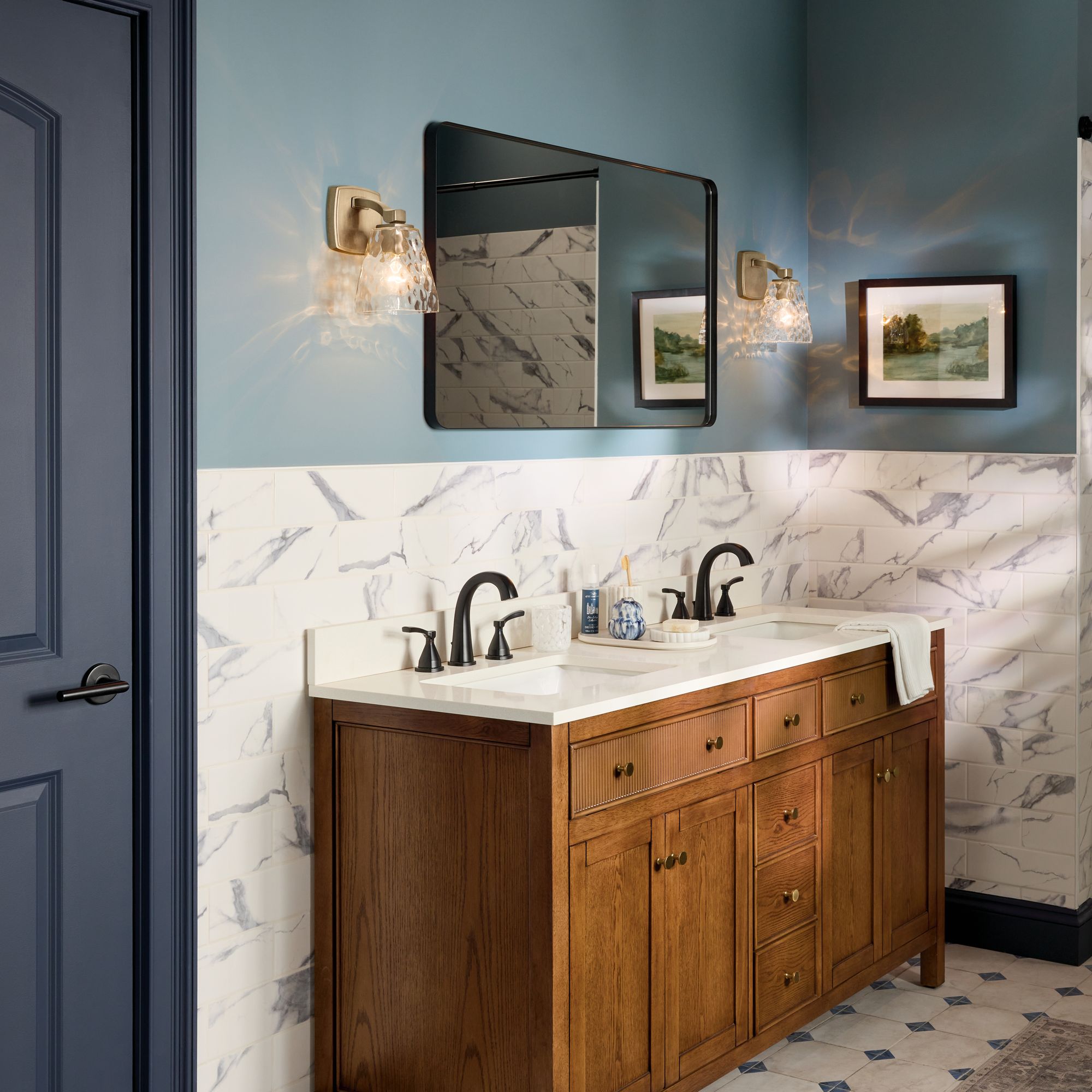 Image 3 Kichler Marant Champagne Bronze Wall Sconce 1Lt with Clear Water Glass more views