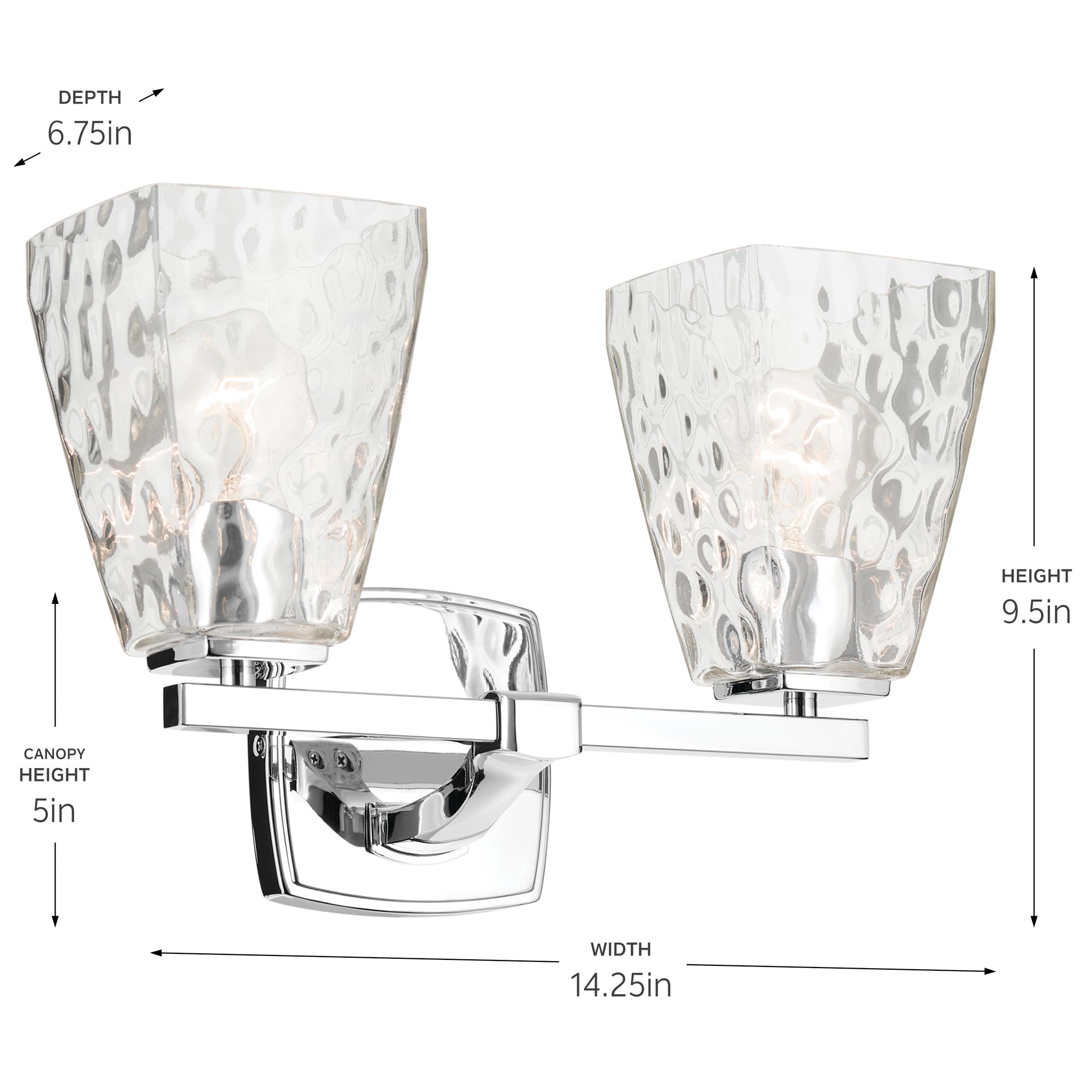 Kichler Marant Chrome Bath 2Lt with Clear Water Glass