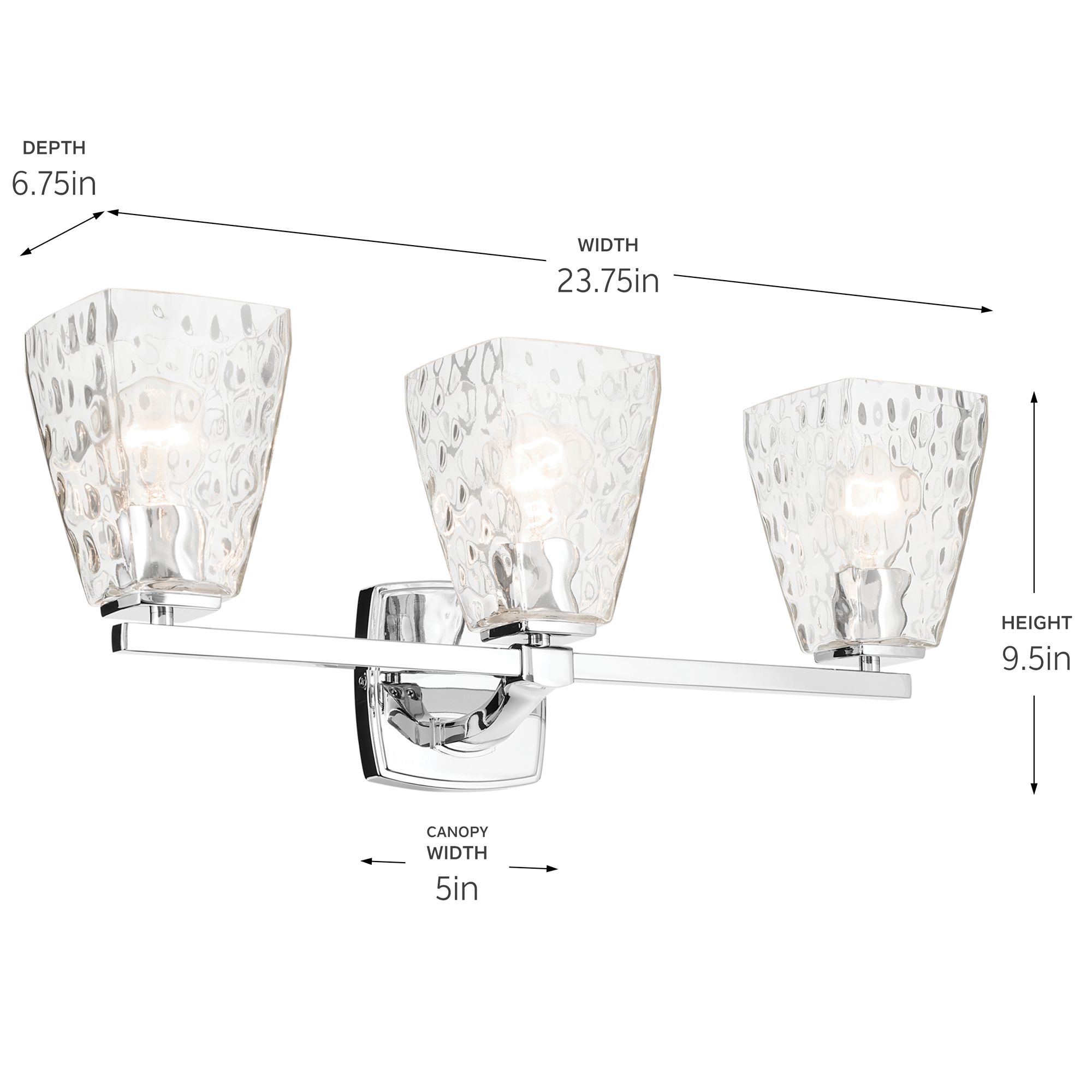 Kichler Marant Chrome Bath 3Lt with Clear Water Glass