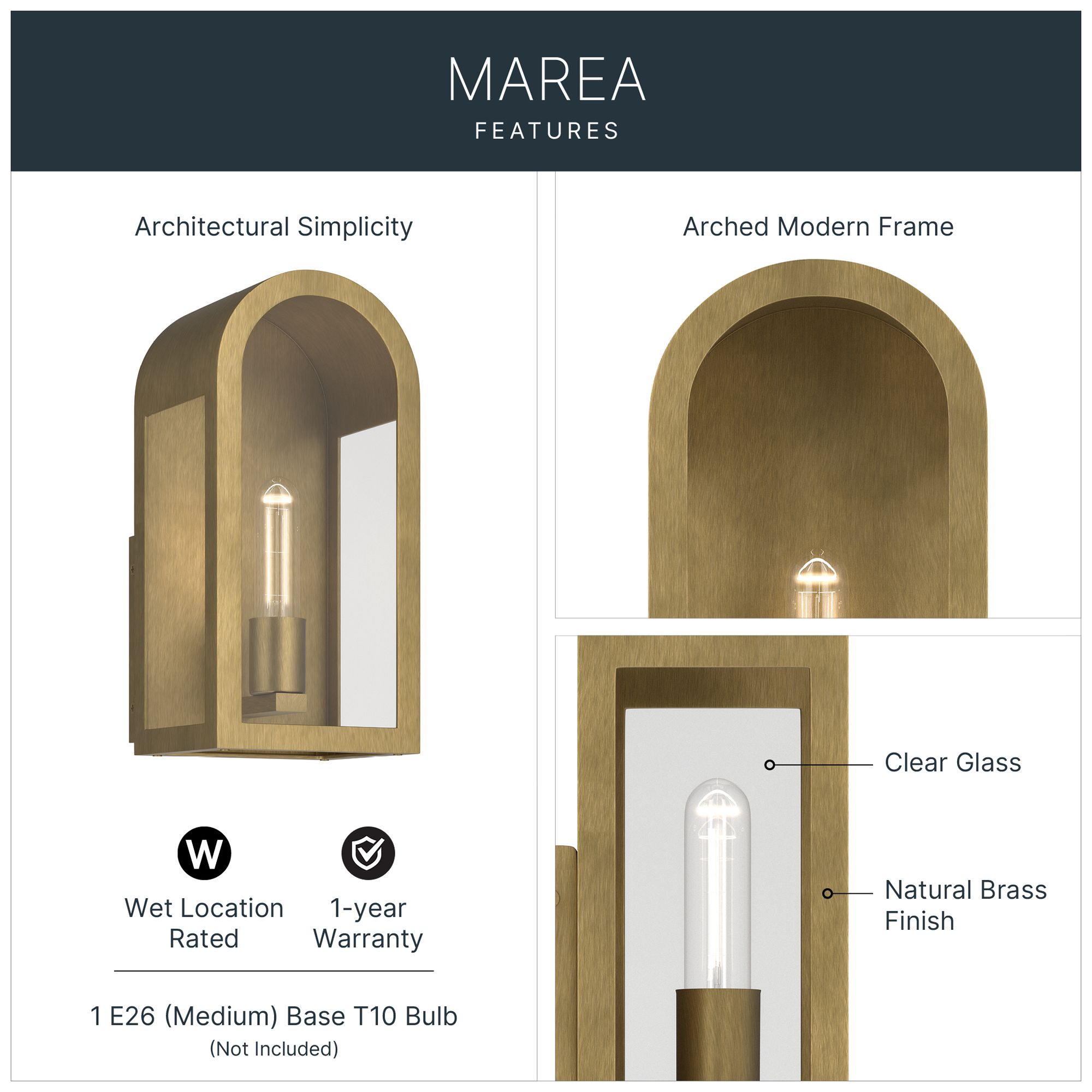 Image 3 Kichler Marea 13" 1-Light Outdoor Wall Light Clear Glass Natural Brass more views