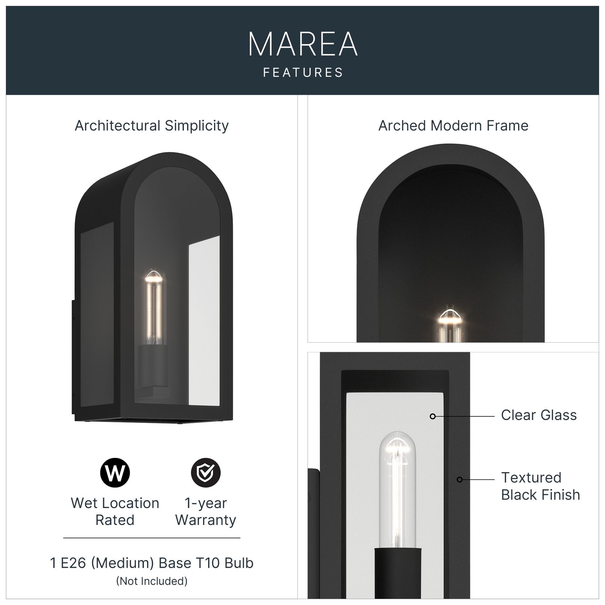 Image 3 Kichler Marea 13" 1-Light Outdoor Wall Light Clear Glass Textured Black more views