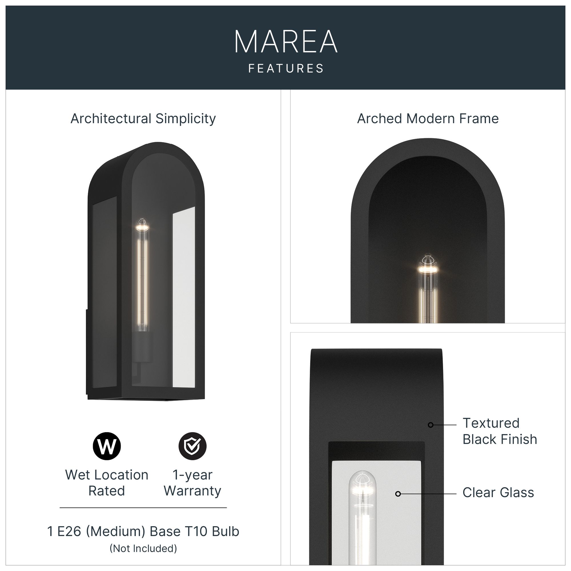 Image 3 Kichler Marea 17" 1-Lt Outdoor Wall Light Clear Glass Textured Black more views