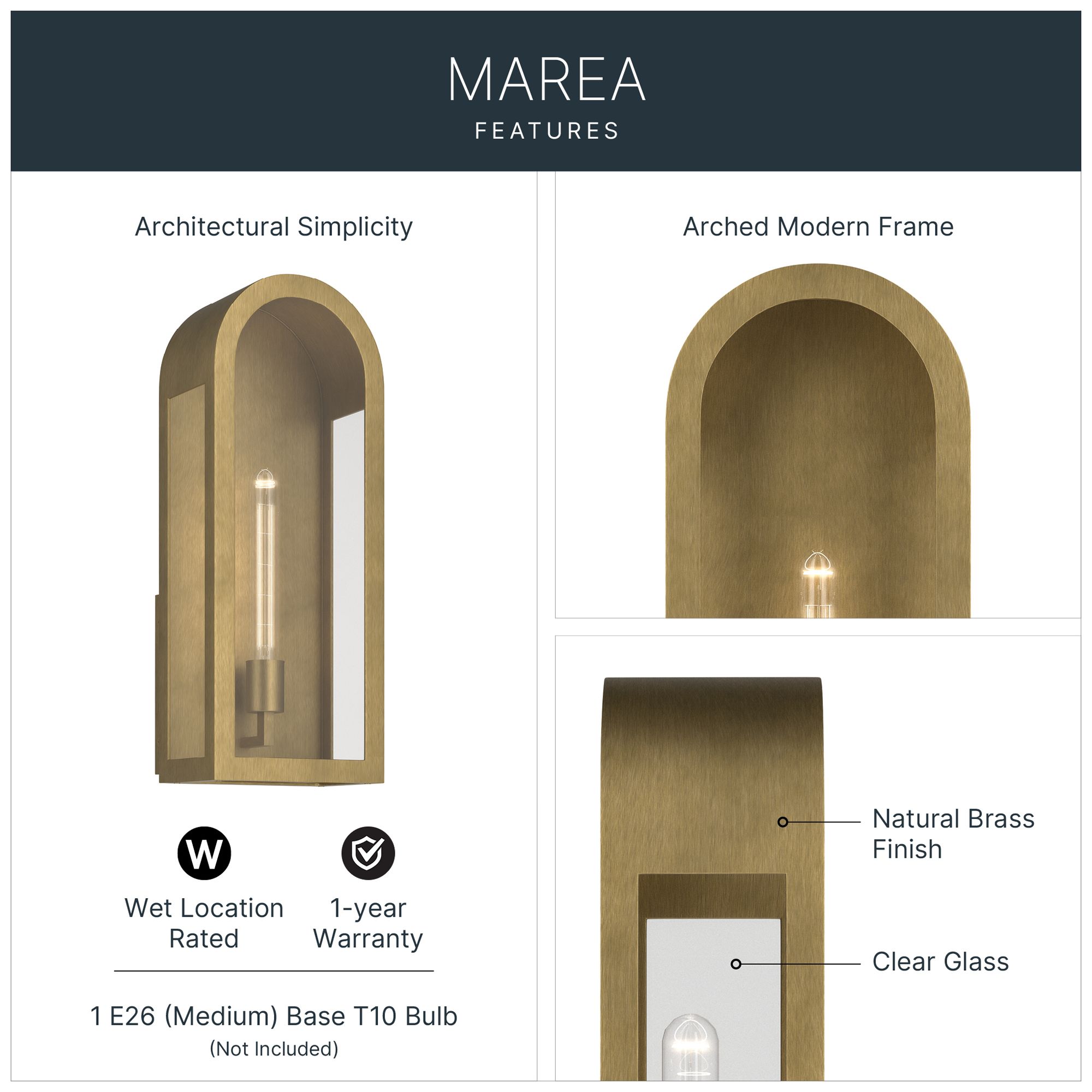 Image 3 Kichler Marea 20.25" 1-Light Outdoor Wall Light Clear Glass Natural Brass more views