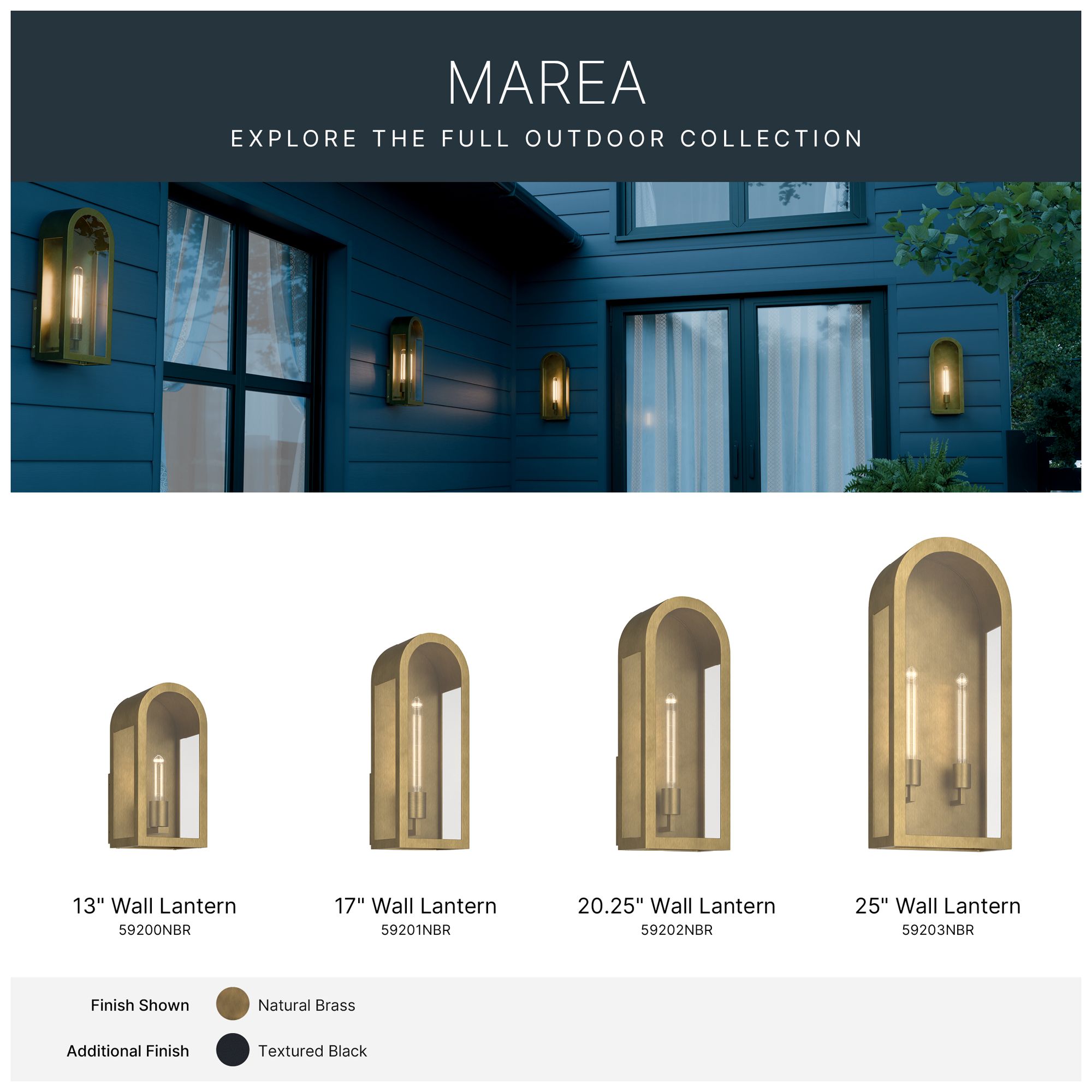 Kichler Marea 25" 2-Light Outdoor Wall Light Clear Glass Natural Brass